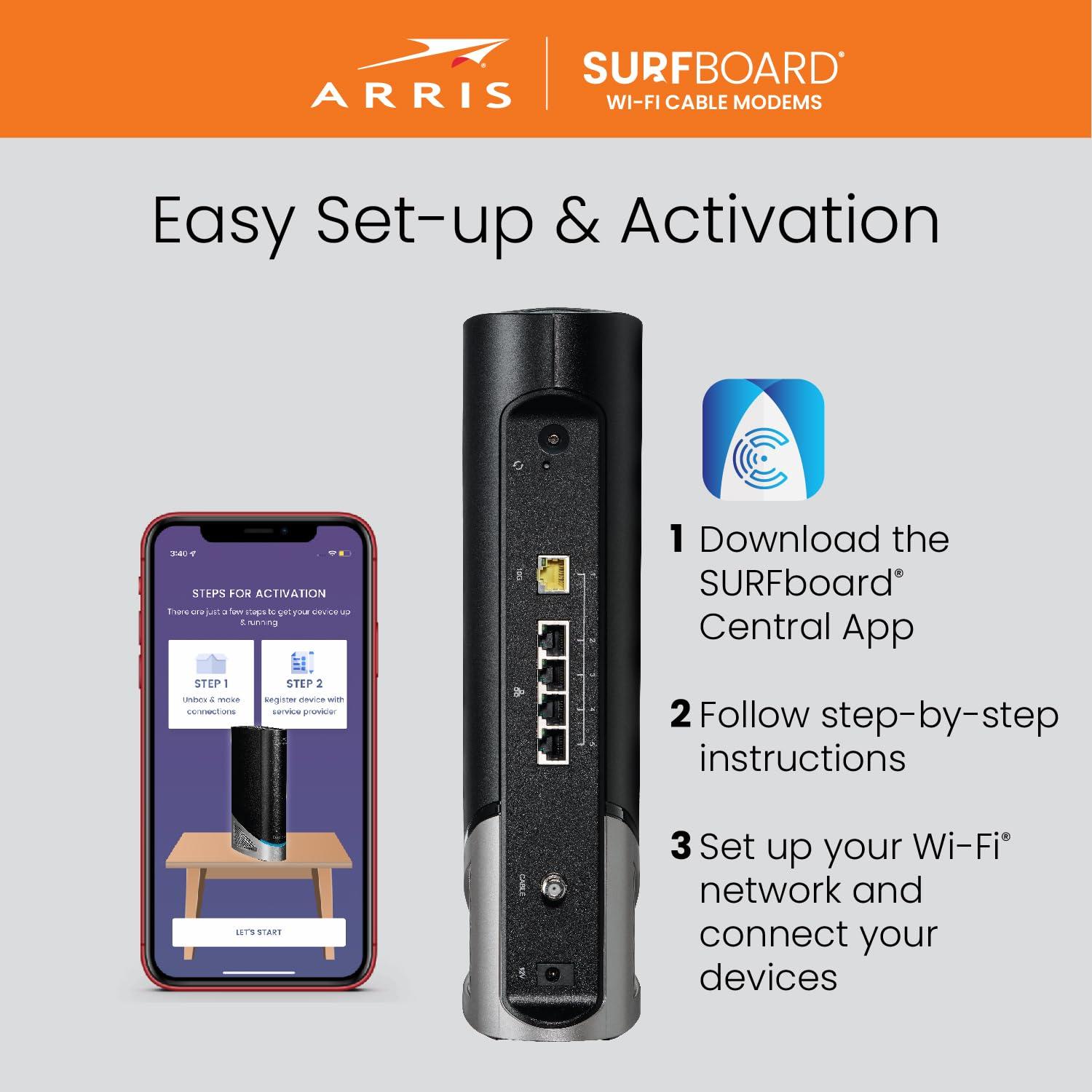 ARRIS ARRIS (G54) - Cable Modem Router Combo - Fast DOCSIS 3.1 Multi-Gigabit & BE 18000 WiFi 7 Router Comcast Xfinity, Cox, Spectrum Quad-Band 1, Up to 18 Gbps Max Speed