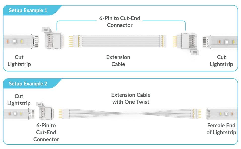 Litcessory Litcessory 6-Pin to Cut-End Connector for Philips Hue Lightstrip Plus (4 Pack, White - Standard 6-PIN V3)