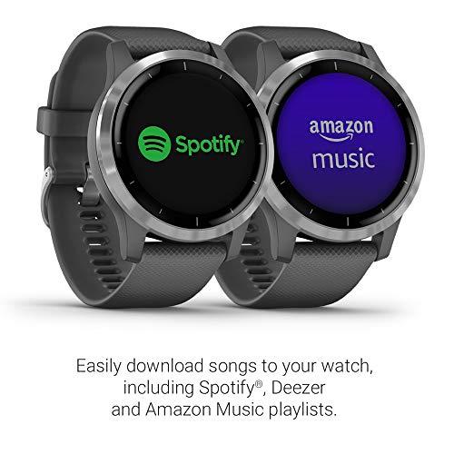 Garmin Garmin 010-02174-01 vivoactive 4, GPS Smartwatch, Features Music, Body Energy Monitoring, Animated Workouts, Pulse Ox Sensors and More, Silver with Gray Band