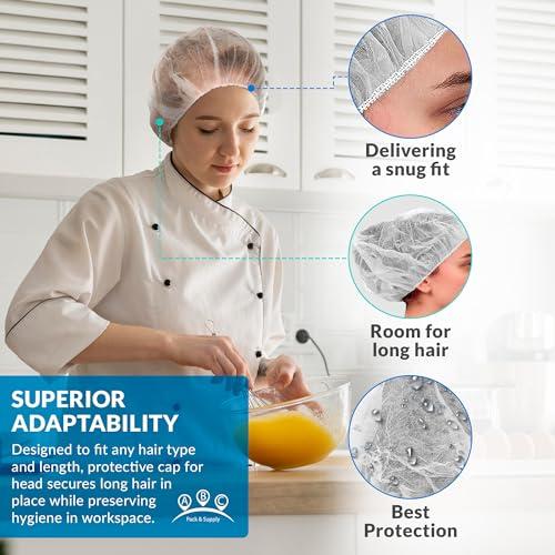 ABC PACK & SUPPLY ABC PACK & SUPPLY White Bouffant Caps 21 Inch. Pack of 100 Non Woven Hair Caps with Elastic Band. Breathable Disposable Polypropylene Hats. Unisex Protective Hair Covers for Food Service