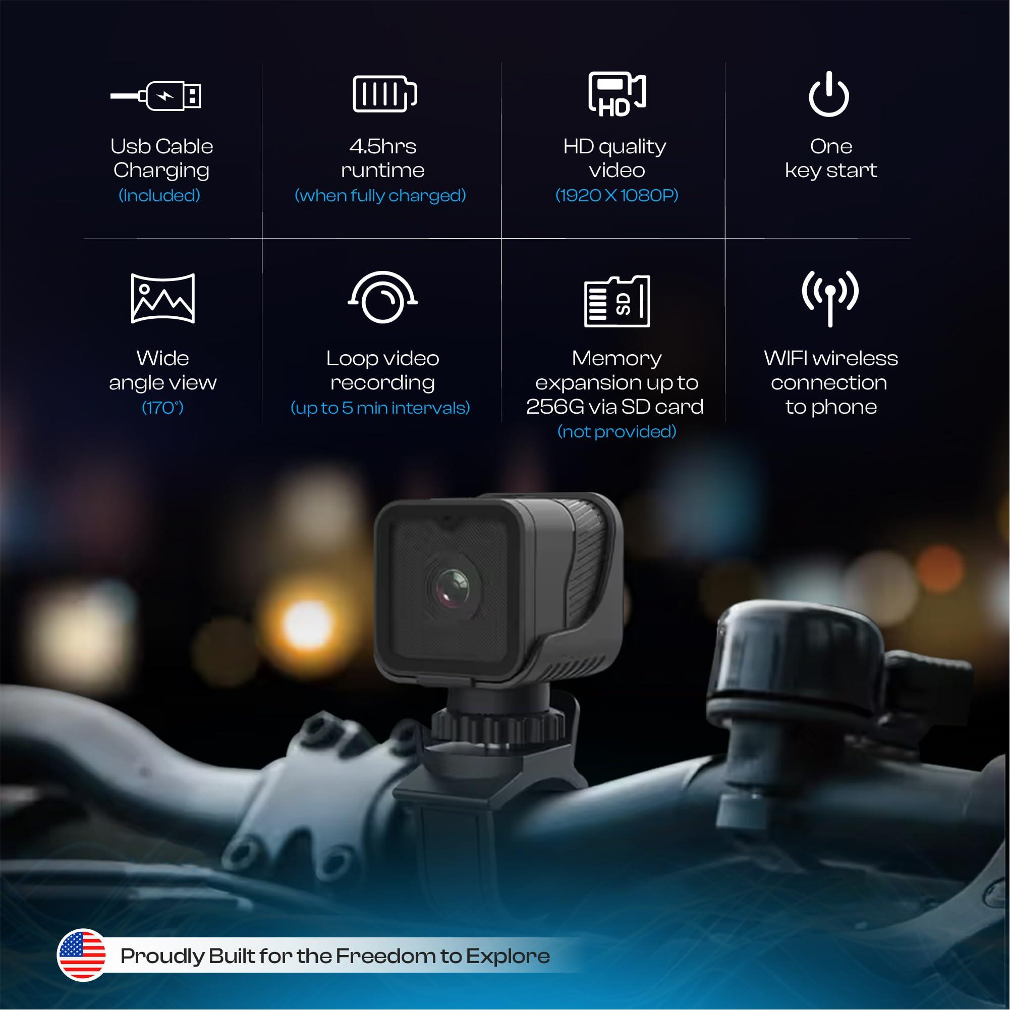 TIROL SUPPLIES TIROL SUPPLIES Bike Camera with 170 Wide Angle, HD 1080P Mini Sport Camera, Loop & Emergency Recording, Bicycle, Outdoor Sports, USB Rechargeable & Portable Action Camera, 1.2 oz (41g)