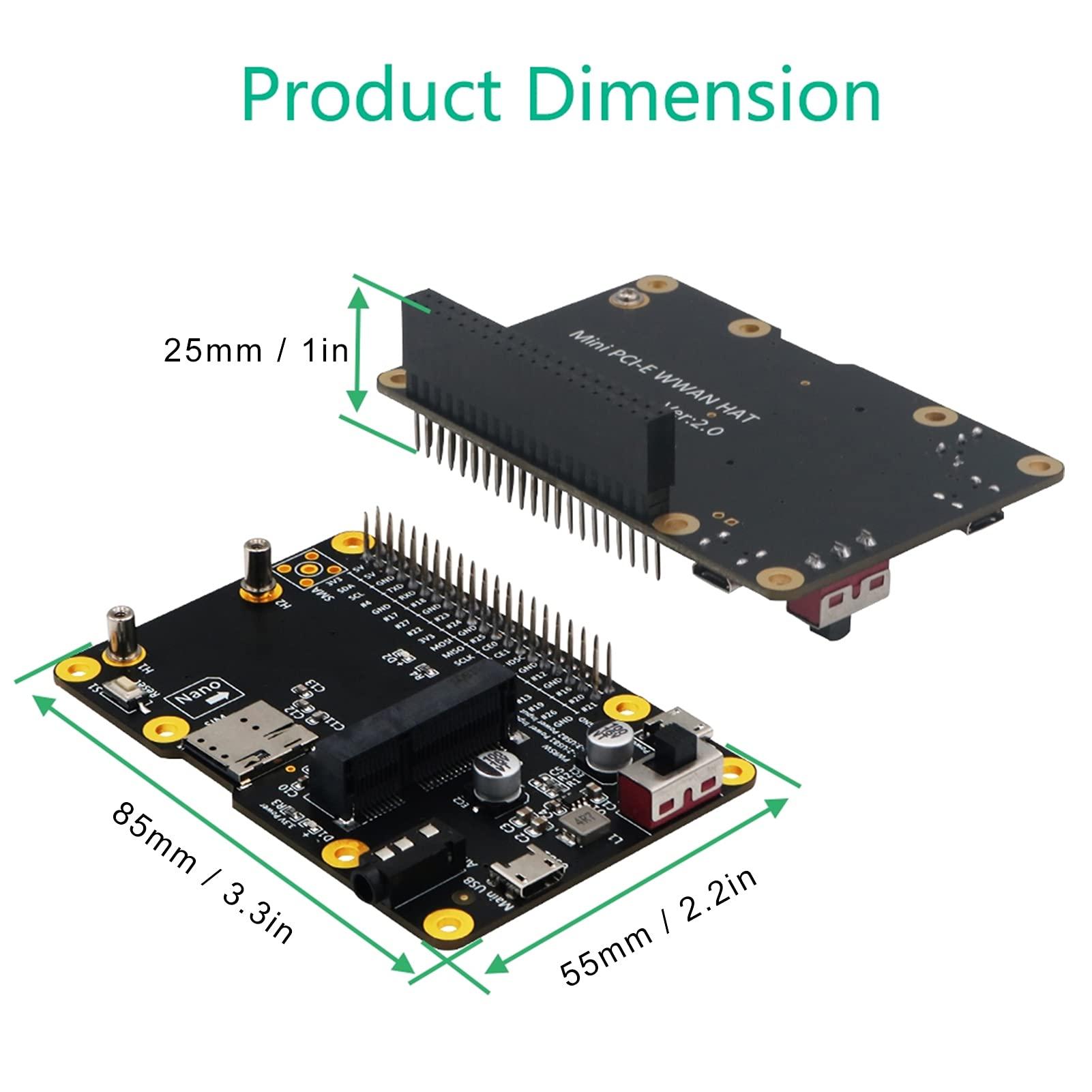 Sanpyl 3G 4G LTE Base Hat Module, PC Computer Board to Micro USB with SIM Card, Support 3Amps, Mini PCI E Socket, for Raspberry Pi 4 3 2