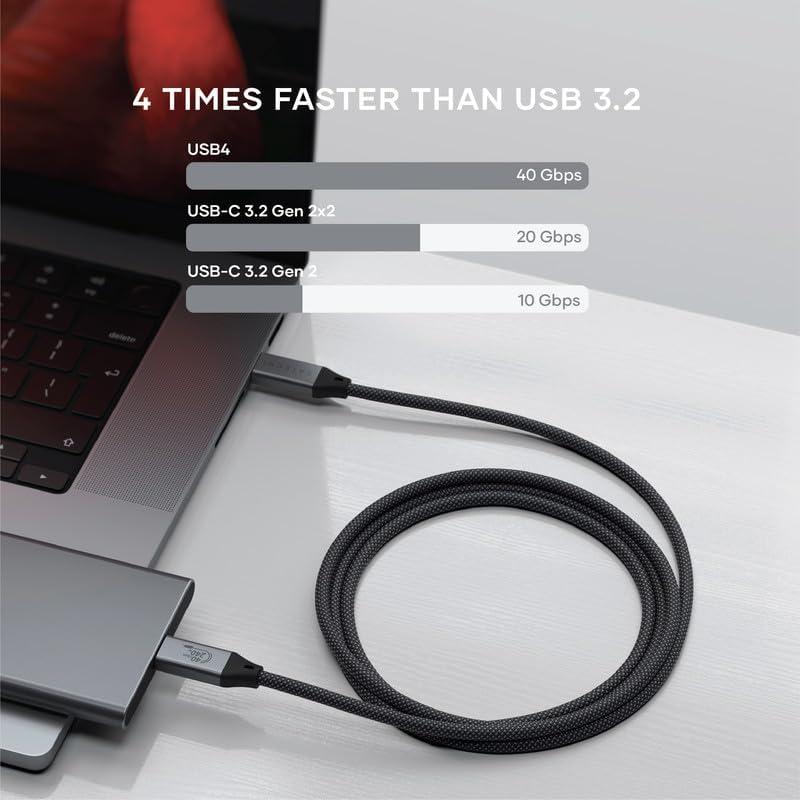 Satechi Satechi USB C to USB C 4.0 Pro Cable, USB-IF Certified, 240W Power Delivery, 8K Resolution @ 60Hz, 4K @ 120Hz Single/Dual Display, 40Gbps Data Transfer, Downward Compatible to 2.0 USBC (4 ft/1.2m)
