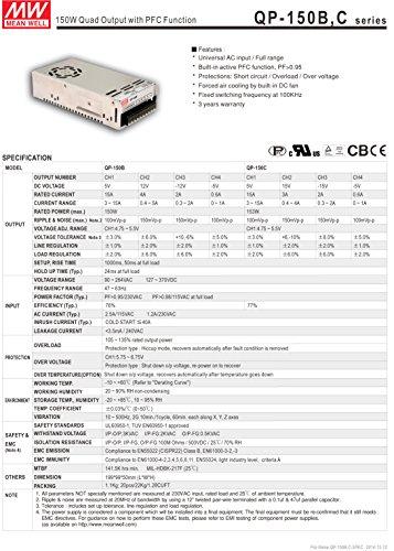 MEAN WELL [PowerNex] Mean Well QP-150C +/-5V +/-15V 24V 0.6A 2A 3A 15A 153W Quad Output with PFC Function Power Supply