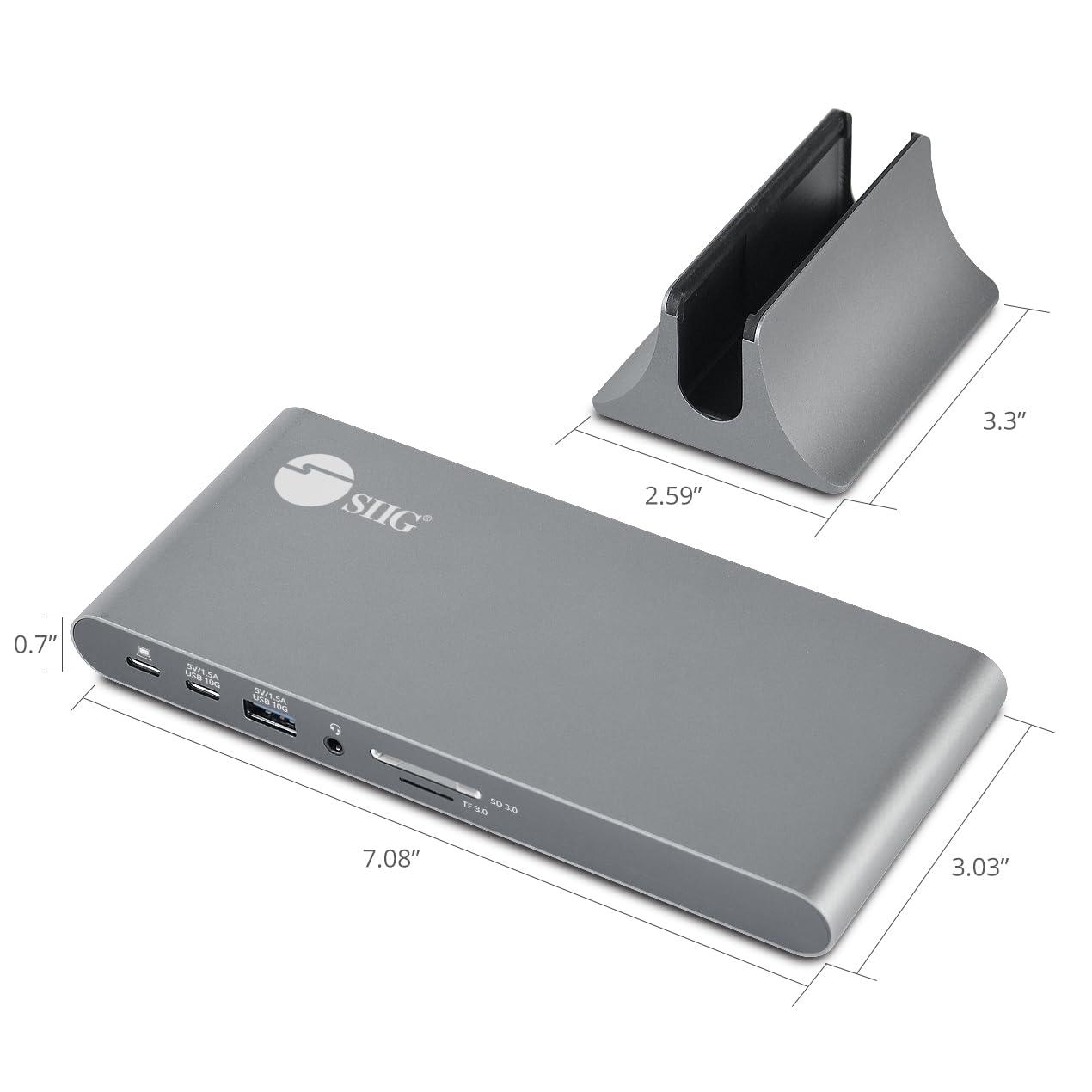 SIIG SIIG 4K USB-C MST Docking Station Dual 4K60Hz Display for Windows Laptops, Thunderbolt 3 Compatible, 60W PD, HDMI, Ethernet, SD/TF 3.0, USB 10G, Audio, Vertical/Horizontal Design (JU-DK0N11-S1)