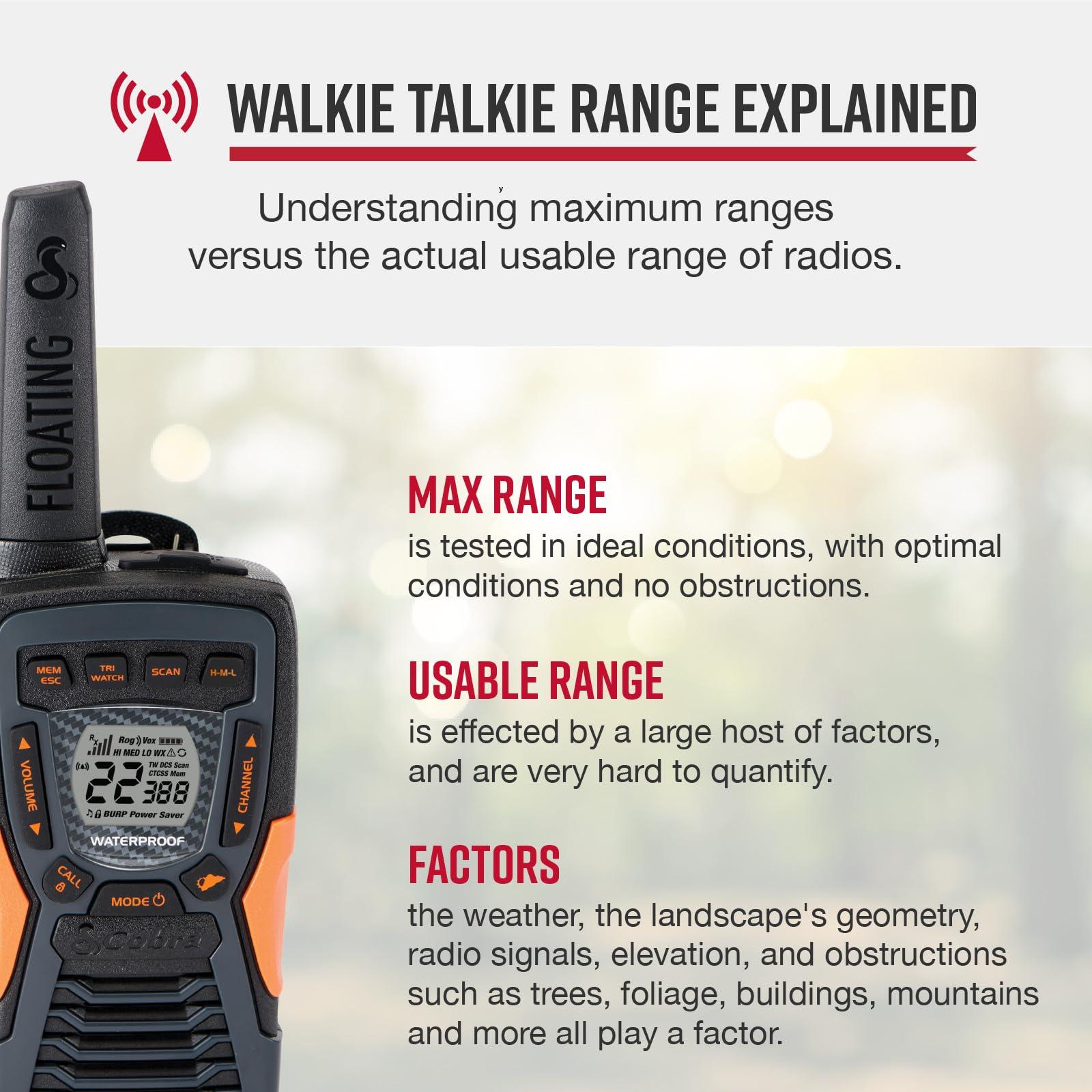 Cobra Cobra CXT10953PH-M Emergency Two-Way Radios, Waterproof Walkie Talkies, Up to 40 Mile Range, 22 Channels and NOAA Weather Channels, UHF/FM Ultra-Clear Reception, 3-Pack