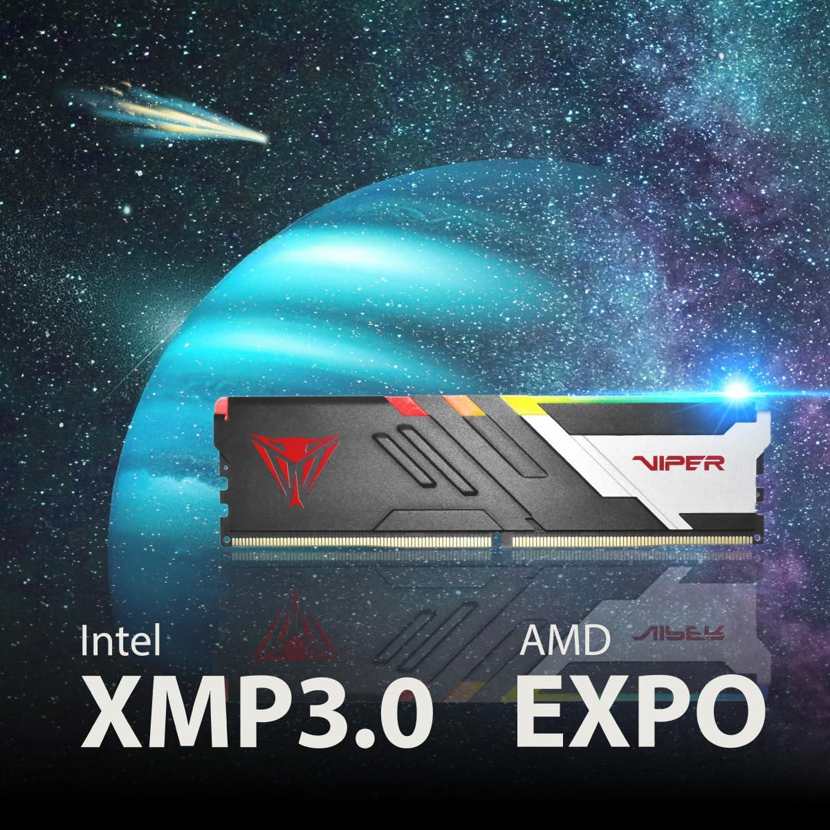 Patriot Memory Patriot Memory Viper Venom RGB DDR5 RAM 64GB (2X32GB) 5200MHz CL40 1.35v UDIMM Desktop Gaming Memory Kit Compatible with Intel XMP/AMD Expo - PVVR564G520C40K