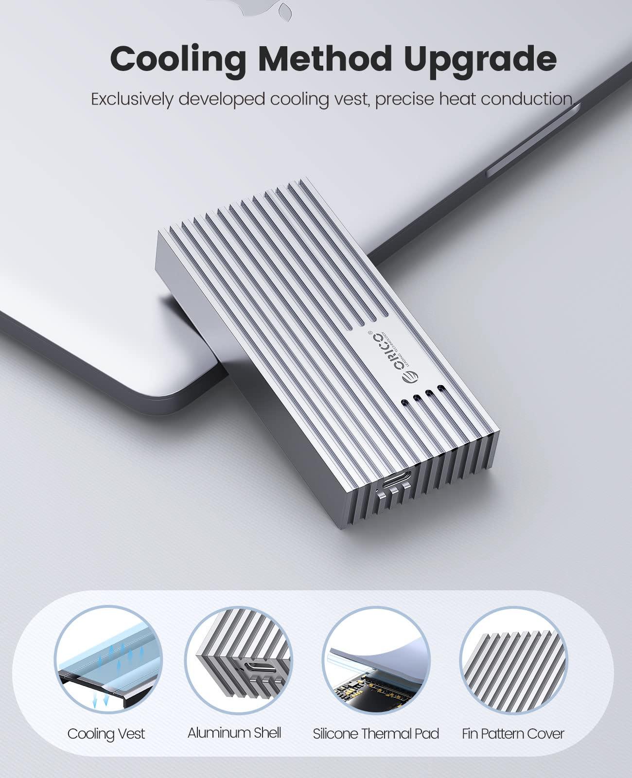 ORICO ORICO 40Gbps NVMe SSD Enclosure, M.2 to USB-C Adapter for NVMe M-Key 4TB SSD 2280, Aluminum M2 External SSD Case, Compatible with Thunderbolt 3/4 USB3.2/3.1/3.0/Type-M234-Silver