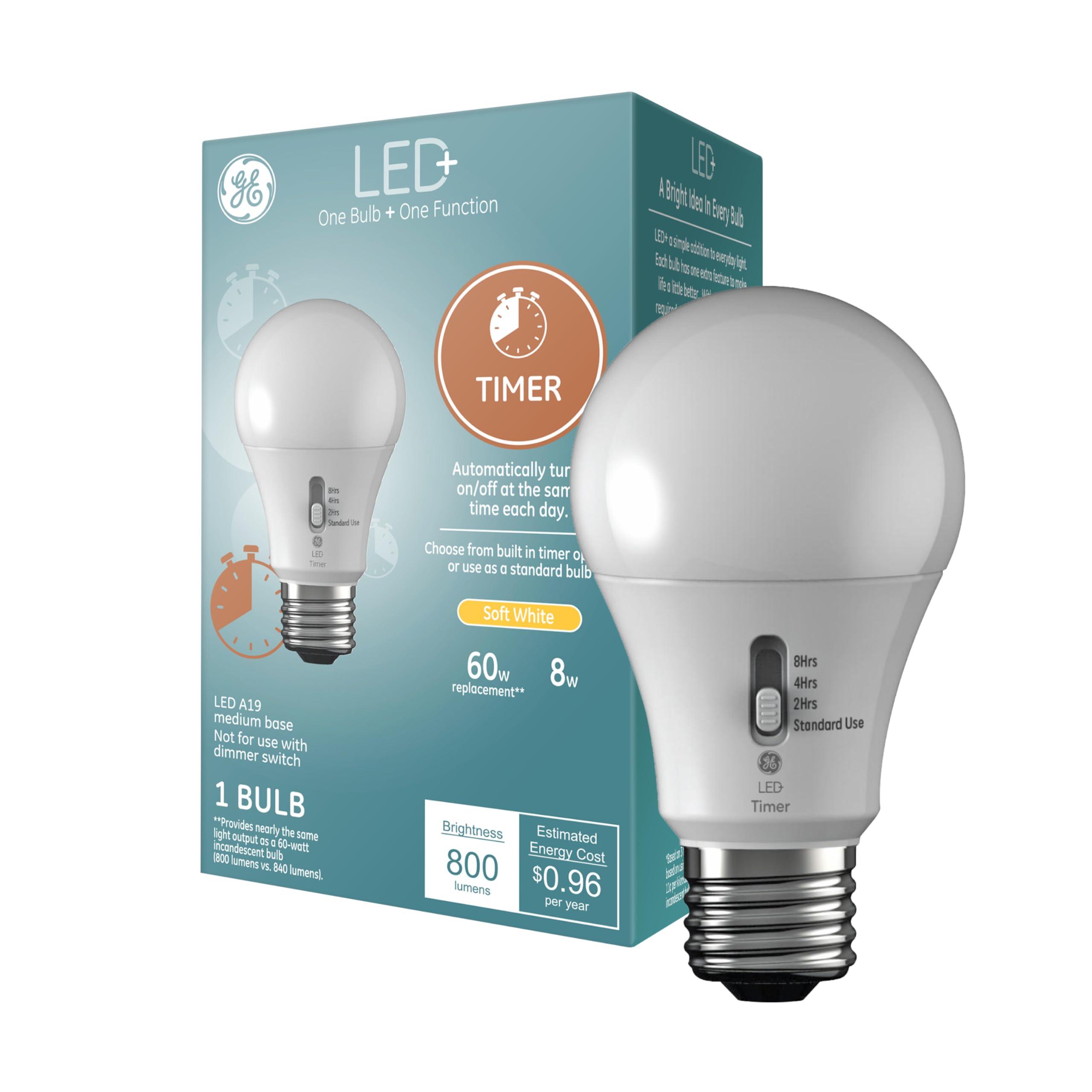 GE Lighting GE LED+ Timer A19 LED Light Bulbs, Built-in Automatic Indoor Timer Light, 8W, Soft White (1 Pack)