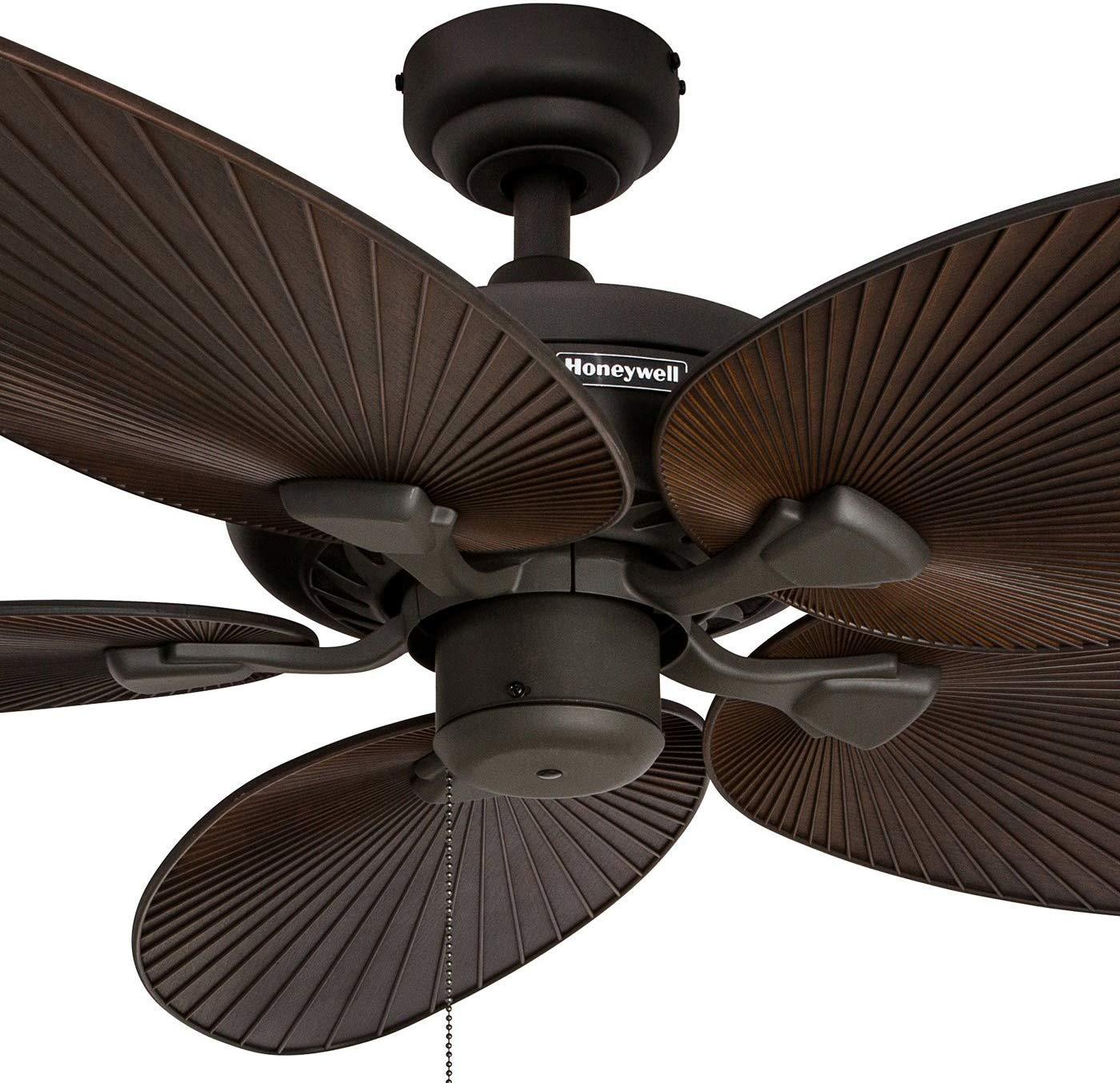 Honeywell Ceiling Fans Honeywell Ceiling Fans Palm Island, 52 Inch Tropical Indoor Outdoor Ceiling Fan with No Light, Pull Chain, Three Mounting Options, 5 Palm Leaf Blades, Wet-Rated - 50207-01 (Bronze)