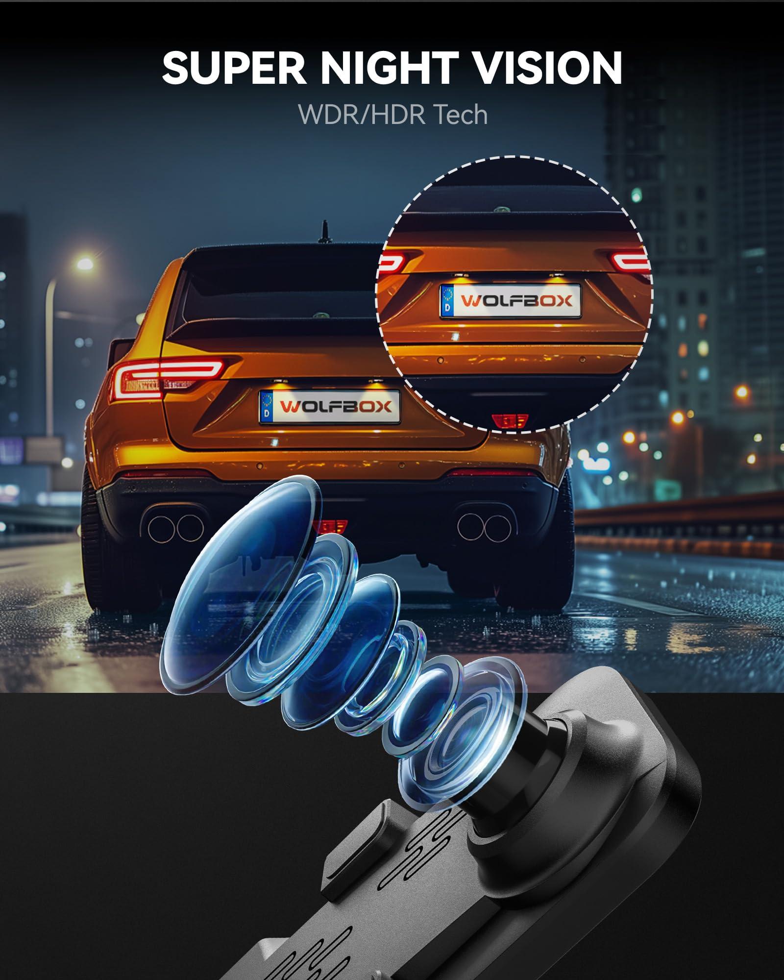 WOLFBOX WOLFBOX G840S 12\" 4K Mirror Dash Cam Backup Camera, 2160P Full HD Smart Rearview Mirror for Cars & Trucks, Front and Rear View Dual Cameras, Night Vision, Parking Assistance, Free 32GB Card & GPS