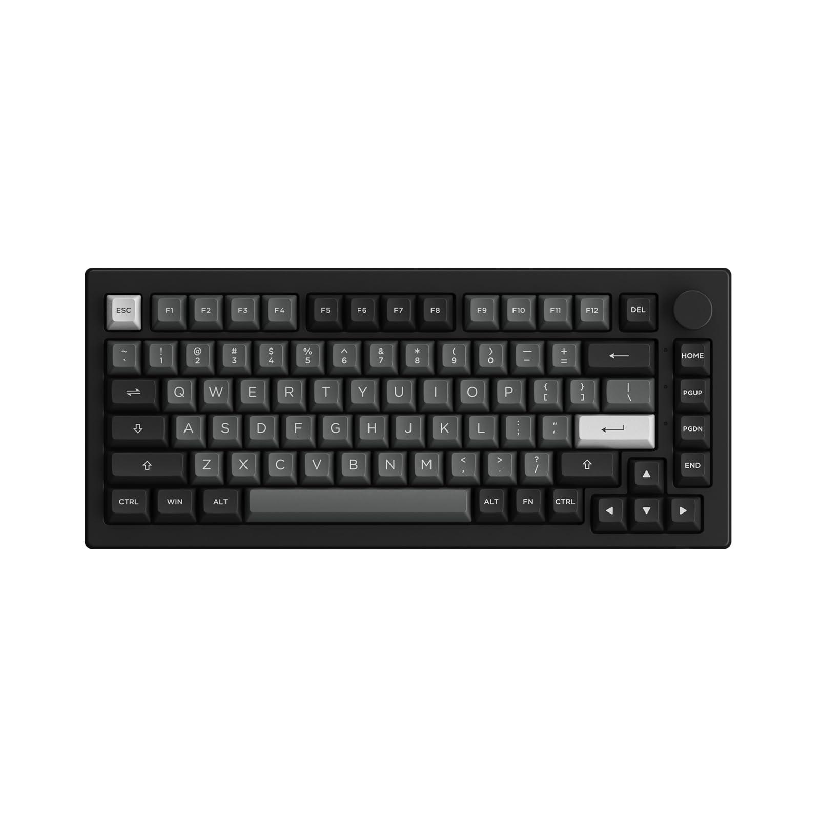 Akko Akko 5075B Plus Mechanical Keyboard 75% Percent RGB Hot-swappable Keyboard with Knob, Black & Silver Theme with PBT Double Shot ASA Profile Keycaps V3 Creamy Yellow Pro Switch