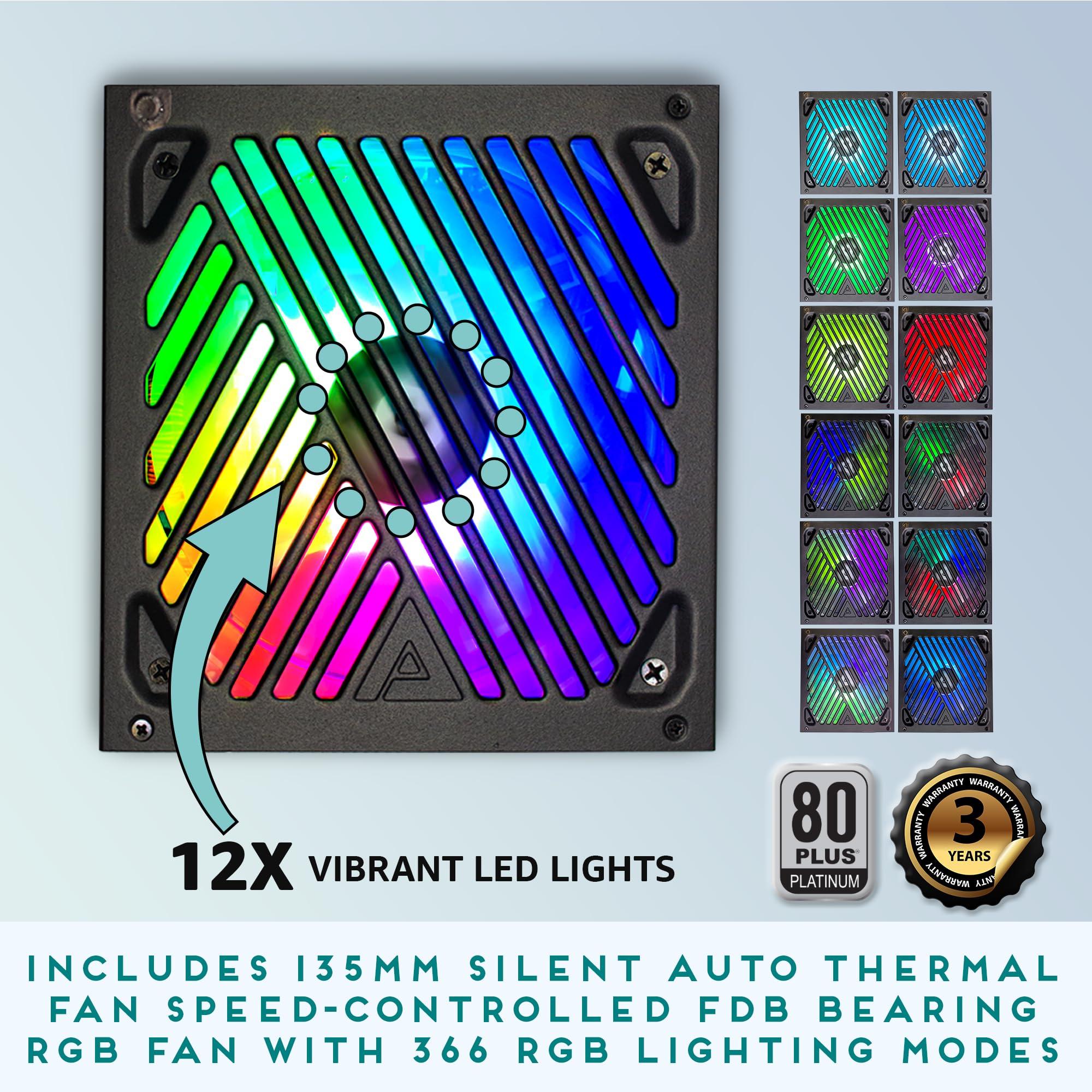 Apevia Apevia ATX-MT1200W Mystic 1200W Fully Modular 80+ Platinum Certified, PCIe 5.0 & ATX 3.0 Ready Active PFC ATX RGB Gaming Power Supply, Includes Gen 5 12VHPWR Connector & 366 RGB Light Modes