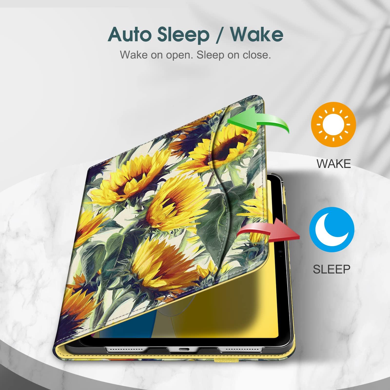 Fintie Fintie Case for iPad (A16) 11th Generation 11 Inch (2025), iPad 10th Generation 10.9 Inch (2022), Multi-Angle Viewing Protective Stand Cover with Pencil Holder & Pocket, Sunflowers