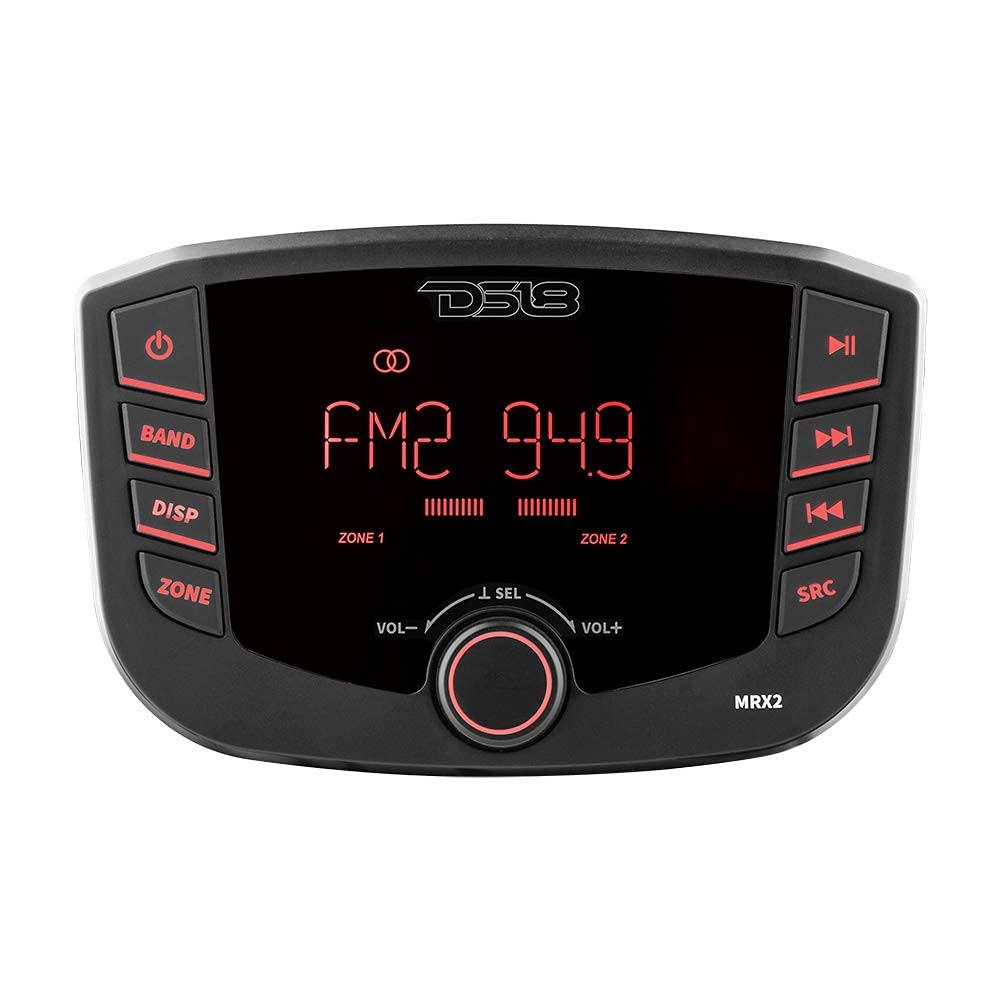 DS18 DS18 MRX2 Marine and Powersports Headunit Media Center Receiver with AM/FM Radio, USB and Bluetooth, LCD Screen , 2 Zones, 4 Volts Output, BT, RDS 4X40 Watts (Renewed)