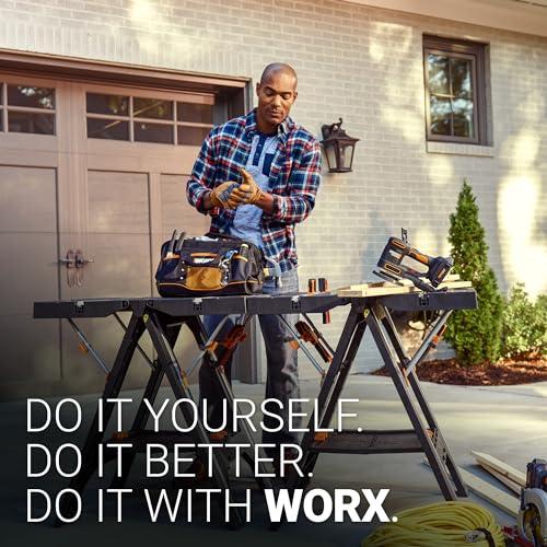 WORX Worx Pegasus 2-in-1 Folding Work Table & Sawhorse, Easy Setup Portable Workbench, 31\" W x 25\" D x 32\" H Lightweight Worktable with Heavy-Duty Load Capacity, WX051 - Includes 2 Clamps & 4 Clamp Dogs