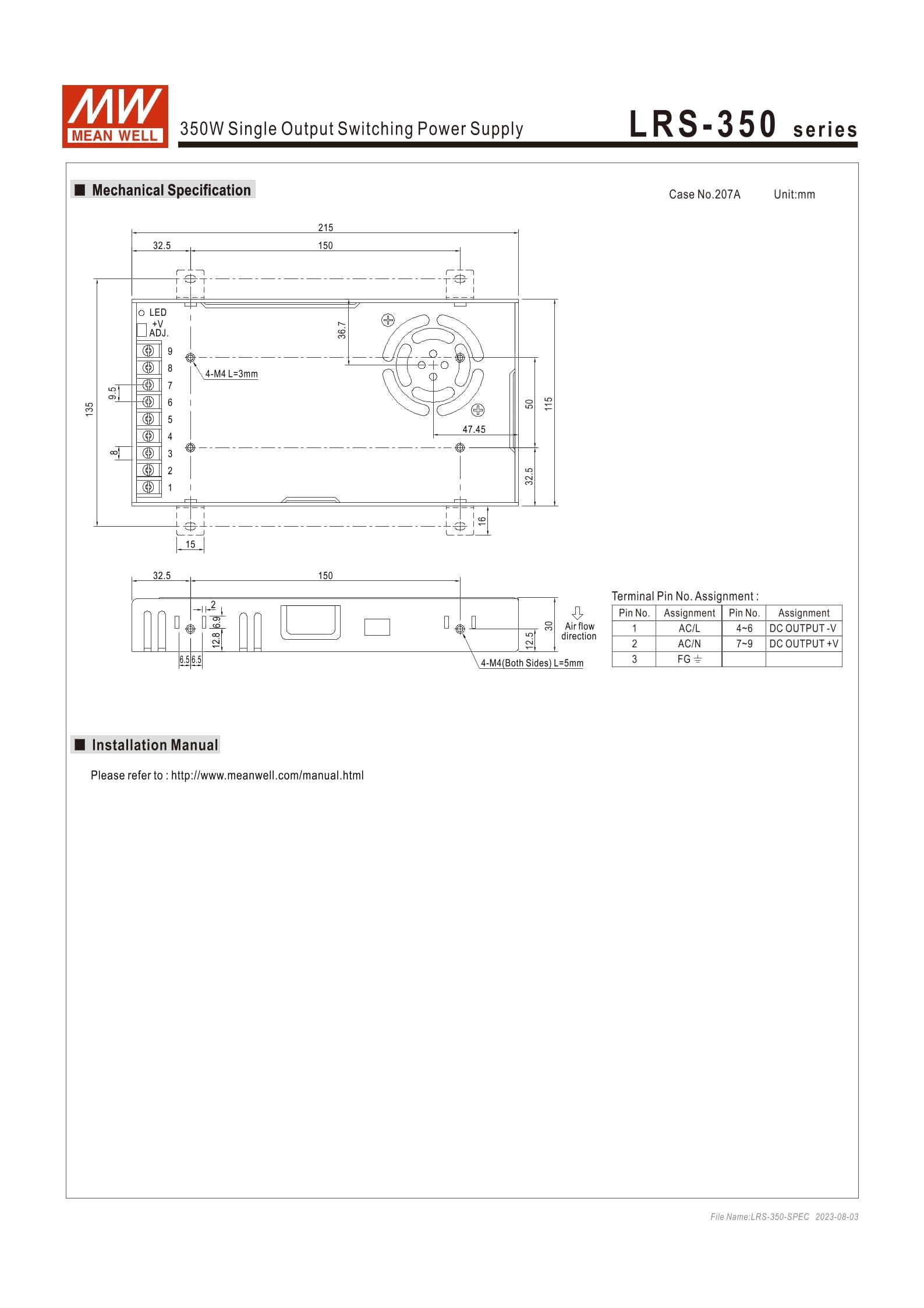MEAN MELL MEAN MELL Mean Well LRS-350-12 348W Single Output Switching Power Supply LRS-350 12V/29A