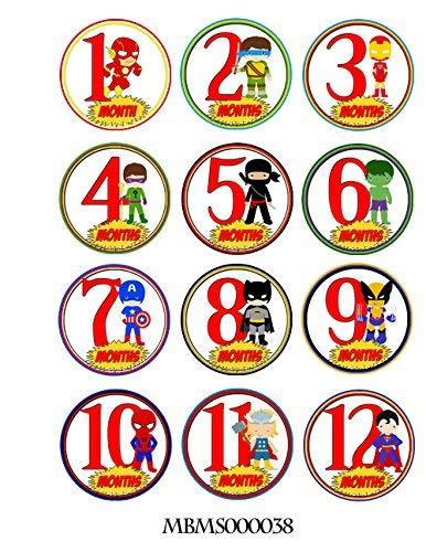 M&D Stickers Monthly Baby Stickers. Boys Superhero Bodysuit Infants Month Labels
