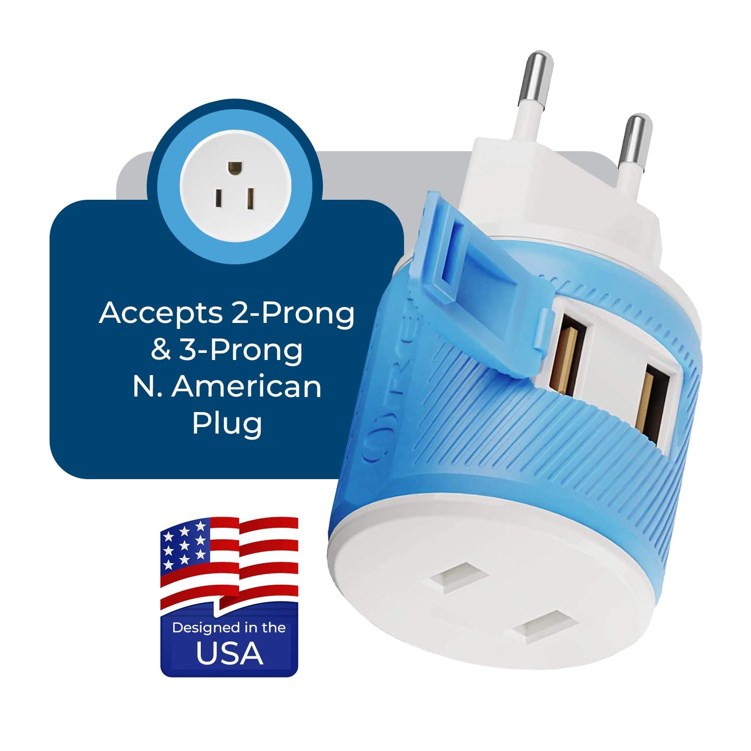 OREI European Travel Plug Adapter with Dual USB - for Most of Europe - Type C (U2U-9C), Will Work with Cell Phones, Camera, Laptop, Tablets, iPad, iPhone and More