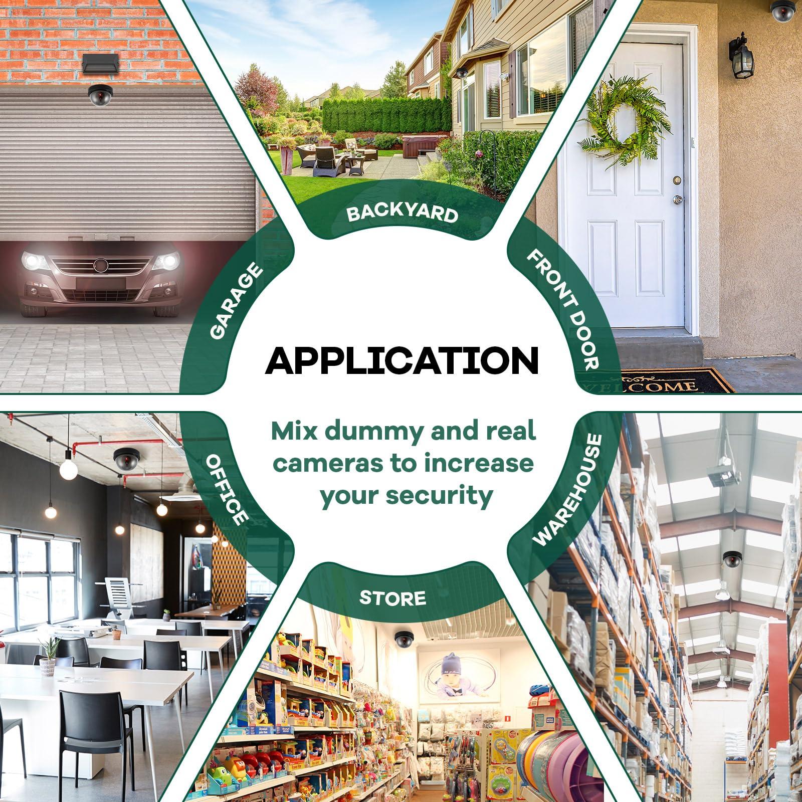 Kanayu Kanayu 8 Pack Dummy Fake Camera CCTV Dome Fake Security Camera with Flashing Red LED Light Wireless Surveillance Dummy Cameras for Outside Decoy Camera with Screws Tape for Indoor Outdoor Home (Black)