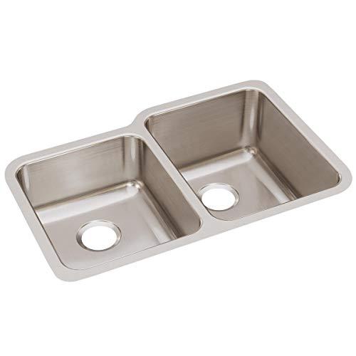 Elkay Elkay Lustertone ELUH3120L Offset Double Bowl Undermount Stainless Steel Kitchen Sink