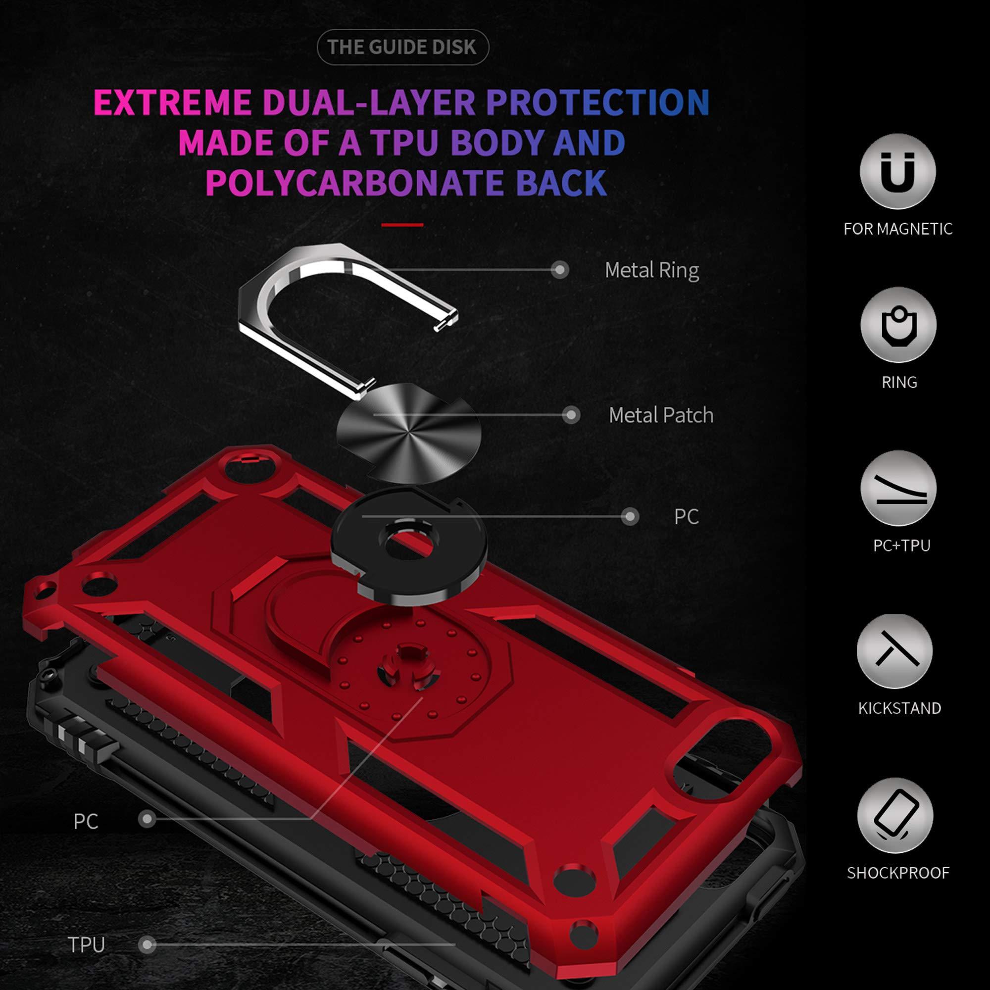 ULAK ULAK Compatible with iPod Touch 7/6/5 Case with 2 HD Screen Protectors, Hybrid Rugged Shockproof Cover with Built-in Kickstand for iPod Touch 7th/6th/5th Generation (Red)
