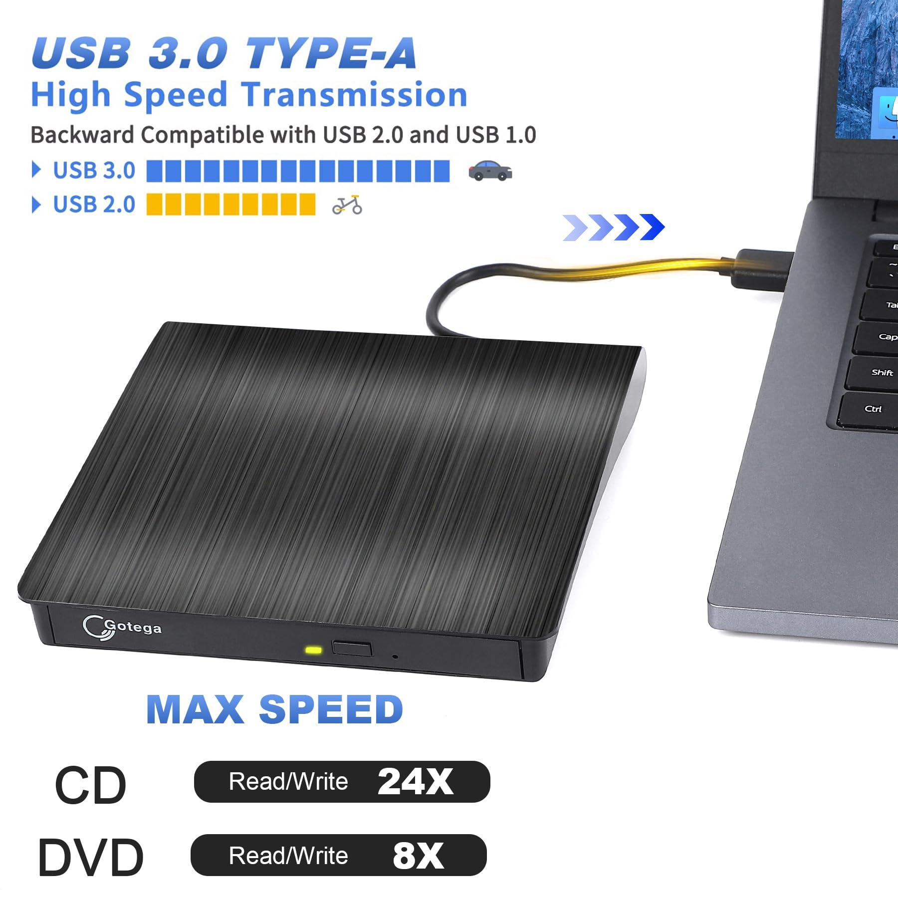 Gotega Gotega External DVD Drive, USB 3.0 Portable +/-RW , DVD Player for CD ROM Burner Compatible with Laptop Desktop PC Windows Linux OS Apple Mac Black