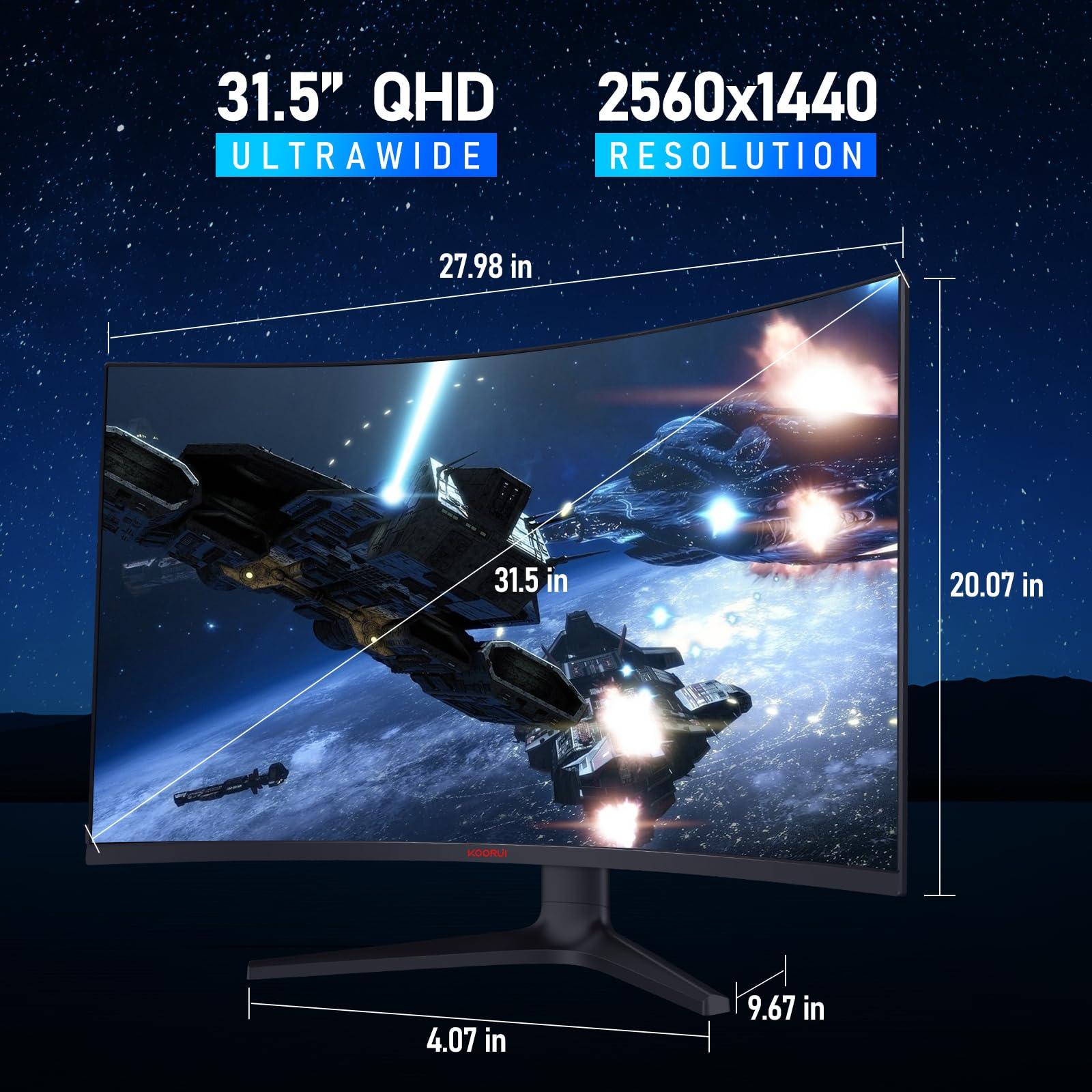 KOORUI KOORUI 32 inch Curved Gaming Monitor - QHD (2560 x 1440) 2K Display, 170Hz 144Hz Monitor, 1500R Curvature, 1ms, HDR10, Adaptive Sync, Tilt Adjustable, DisplayPort HDMI, Black - GA01