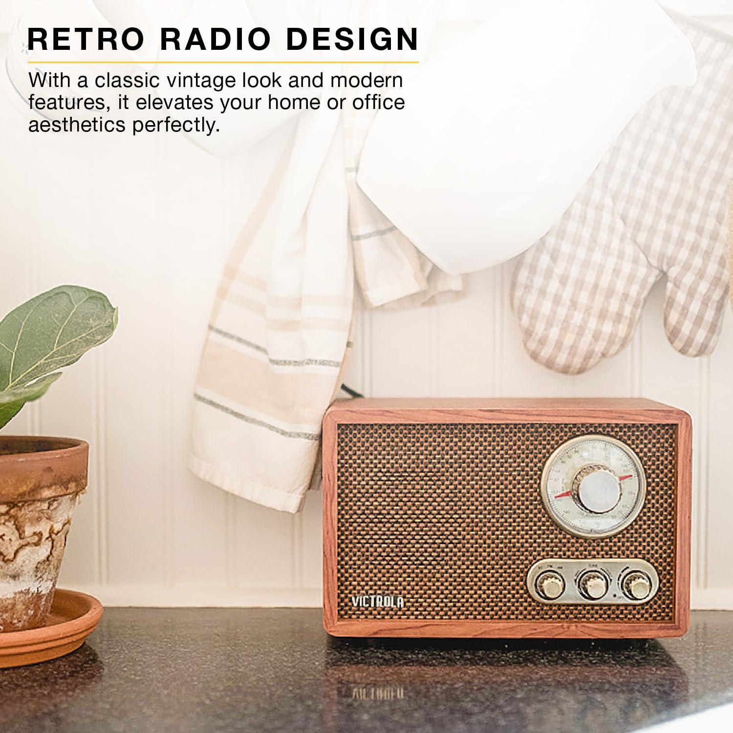 Victrola Victrola Retro Wood Bluetooth Radio with Built-in Speakers, Elegant & Vintage Design, Rotary AM/FM Tuning Dial, Wireless Streaming, Espresso