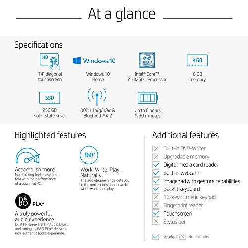 HP HP Pavilion x360 14-inch Convertible Laptop, Intel Core i5-8250U Processor, 8 GB RAM, 256 GB Solid-State Drive, Windows 10 Home (14-ba110nr, Silver)