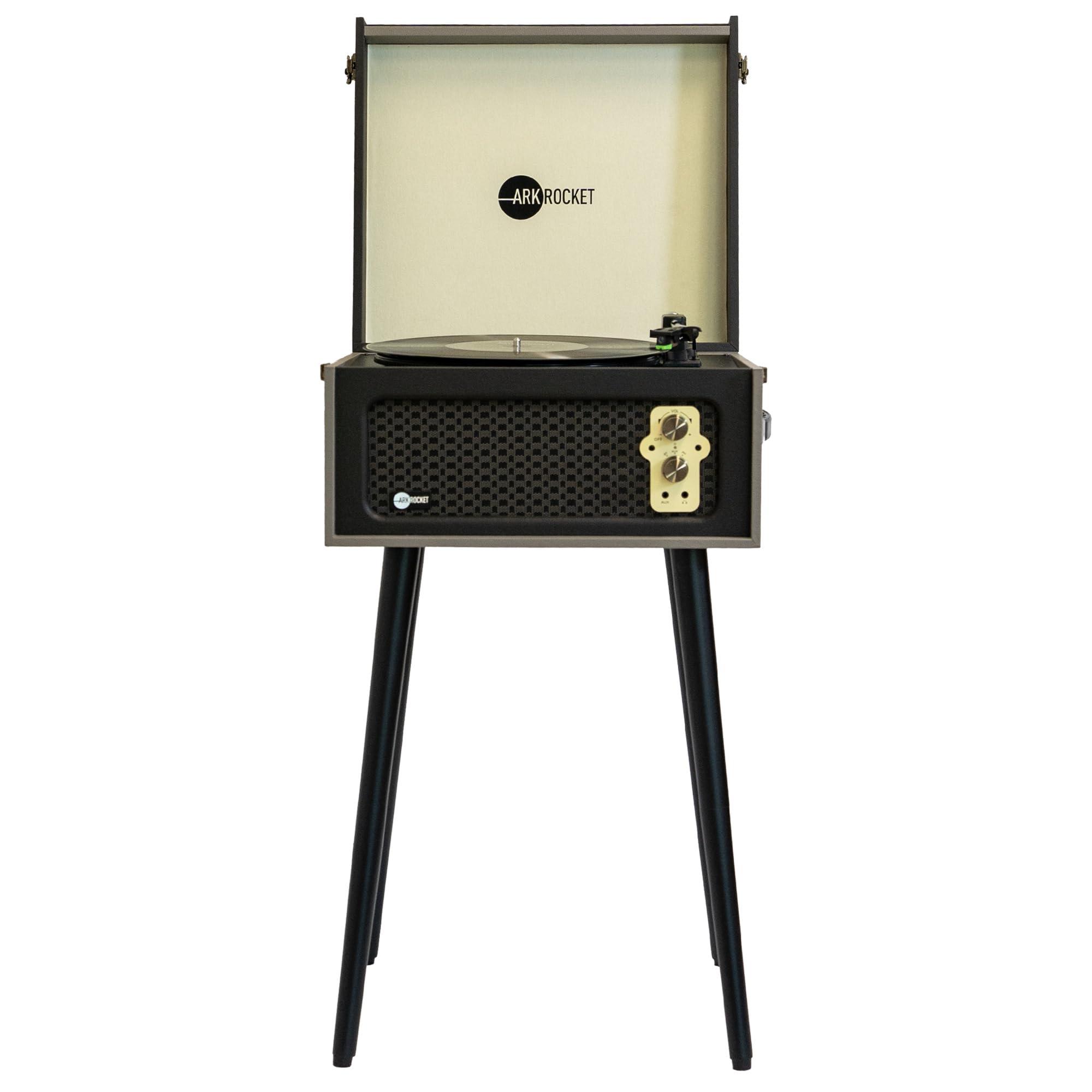 arkrocket Arkrocket 3-Speed Bluetooth Record Player Retro Turntable with Built-in Speakers and Removable Legs (Gray)