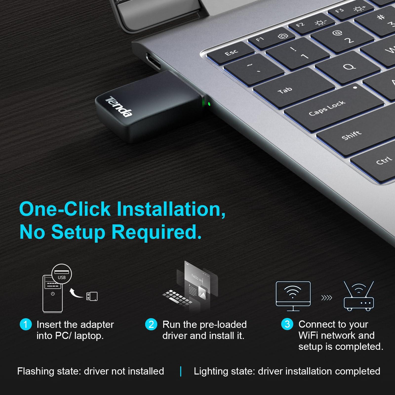 Tenda Tenda AX900 WiFi 6 USB Adapter - Dual Band 600Mbps 5GHz/ 286Mbps 2.4GHz, Mini USB Wifi 6 Adapter for Desktop PC Laptop, Wireles WiFi Adapter for Windows 11/10/7/Linux3.1+/Ubuntu, USB WiFi Dongle (U11)