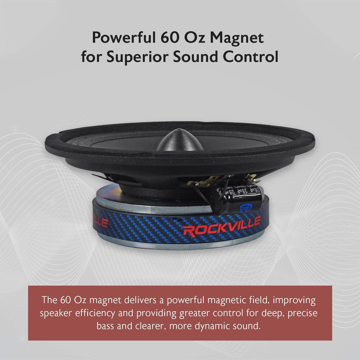 Rockville Rockville RXM64 6.5\" Mid-Range Car Speaker, 150W Peak/75W RMS, 4 Ohm, CEA Compliant, Crossover, With Grille, Loud and Clear, Perfect for Car Audio