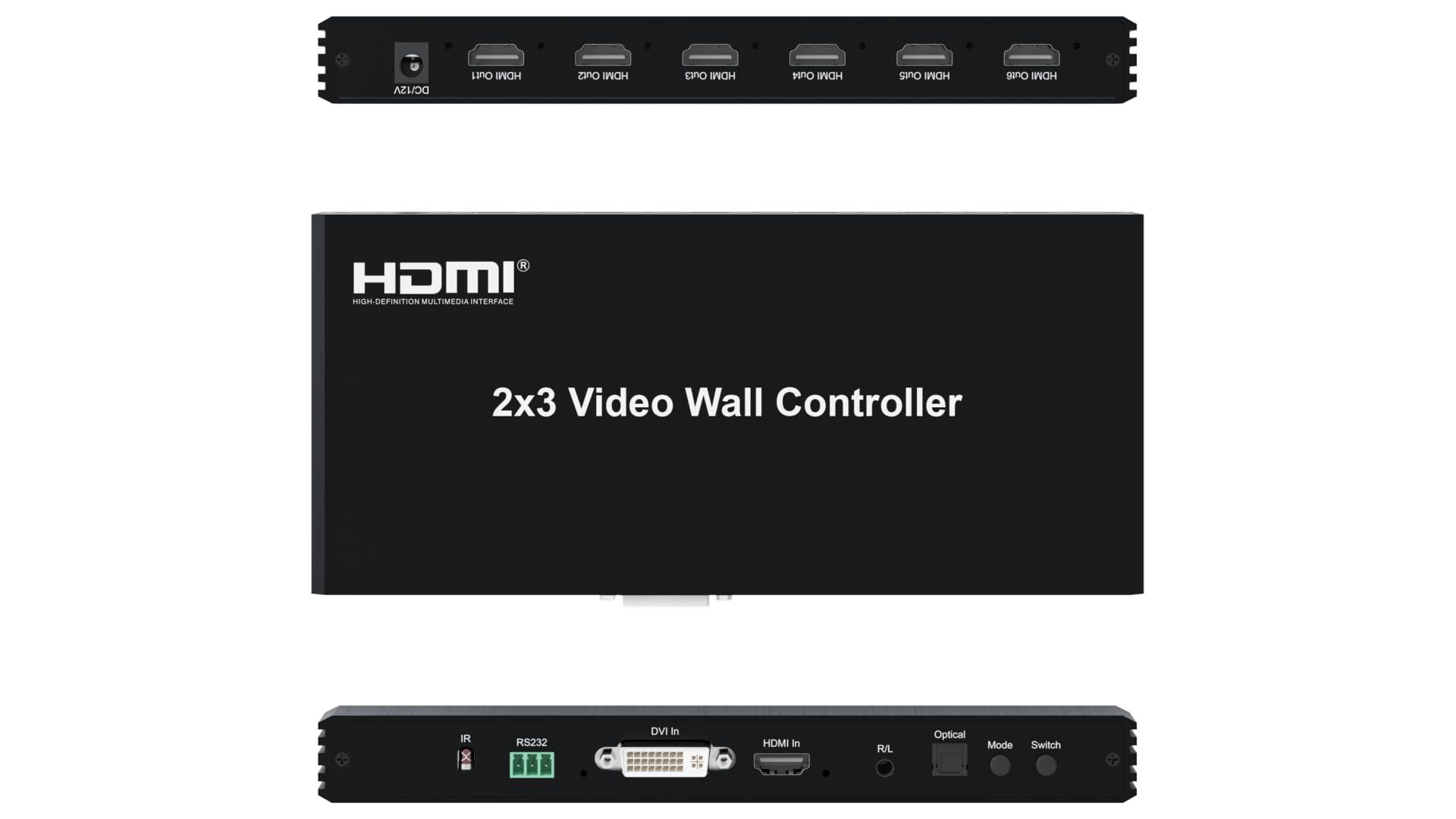 XYKJOBC 2x3 HDMI Video Wall Controller DVI TV Wall Processor with Audio 1080P 60Hz 2x3 2x2 2x1 1x2 3x2 TV Wall 6 Screen Video Wall Stitching Processor TV Splicing Box 180 Degree Rotate