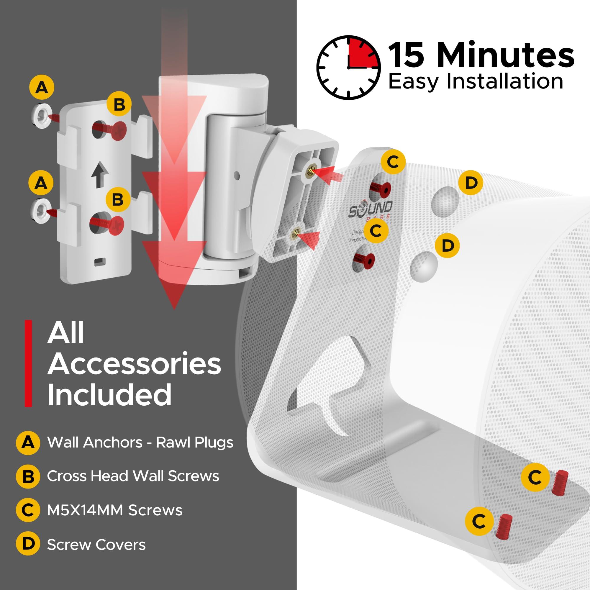 Sound Bass ERA300 Wall Mount Bracket, Tilt and Swivel, White, Twin (2pcs), Compatible with Sonos ERA 300, Effortless Installation, Includes Mounting Kit, Double, Pair