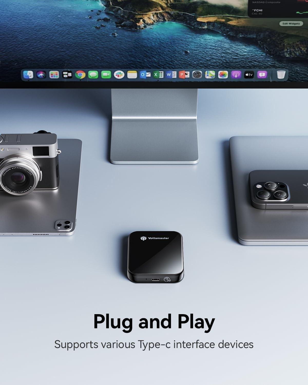 Yottamaster Yottamaster 2TB Magnetic External SSD, Up to 2000MB/s USB 3.2 Gen 2x2 Portable Solid State Drive, Supports 4K ProRes HDR Compatible with iPhone 16/15 Pro Max, Smartphone, Tablet, Laptop - PF20