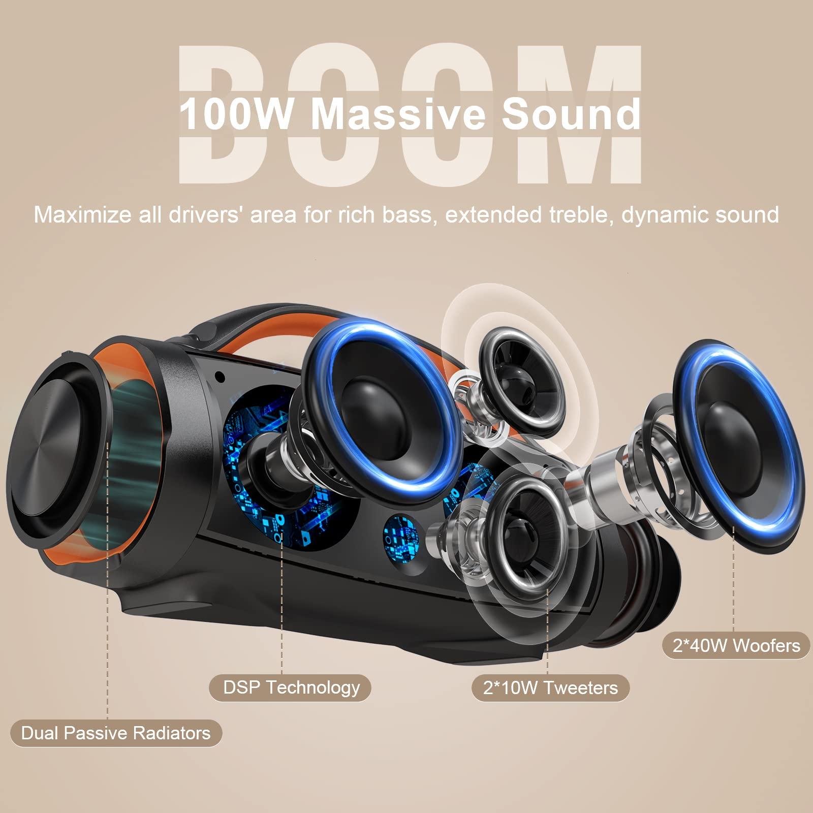 DOSS DOSS Extreme Boom+ Outdoor Bluetooth Speaker with 100W Stereo Sound, Extra Bass, 20H Playtime, Party-Sync LED Lights, Built-in Power Bank, IPX6 Waterproof Speaker for Camping, Pool, Beach, Yard
