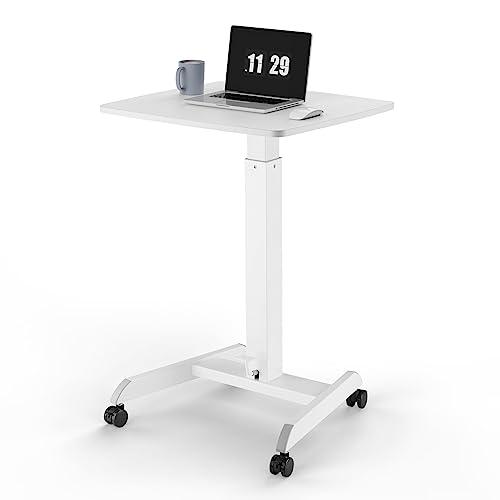 Kantek Kantek Mobile Sit Stand Laptop Computer Desk, Adjustable Height (29.6\" to 44.2\"), Compact 23.6\" W X 20.5\" D Platform, Foot Pedal Control, Steel Frame, White