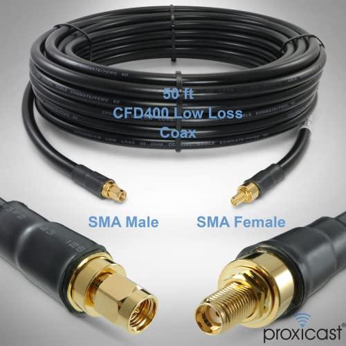 Proxicast Proxicast 50 ft SMA Male to SMA Female Premium 400 Series Low-Loss Coax Cable (50 Ohm) - Antenna Lead Extender for 4G LTE, 5G Modems/Routers, Ham, ADS-B, & GPS (Not for TV or WiFi) (ANT-140-001-50)