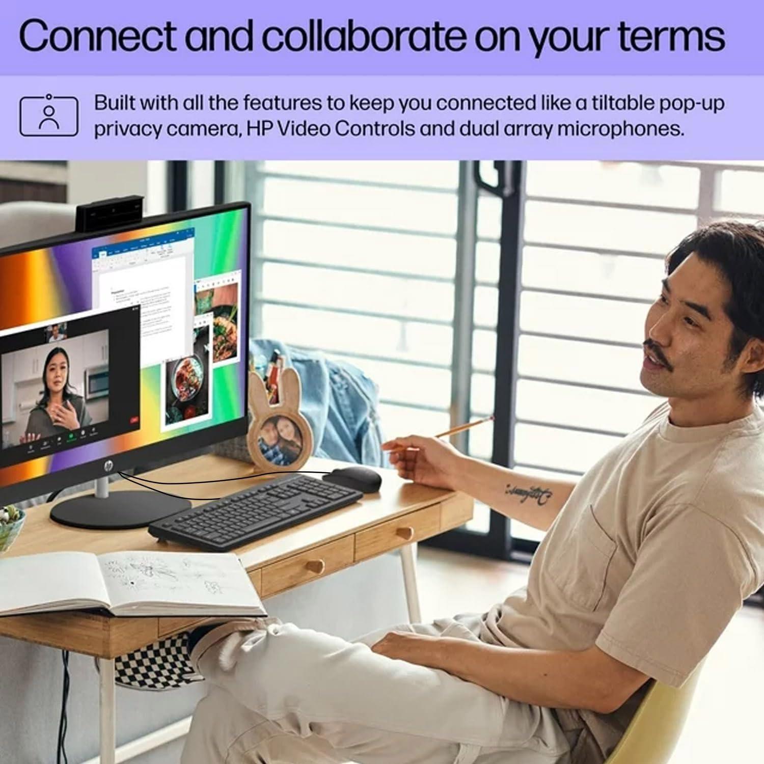 HP HP 27" FHD Touchscreen Intel Ultra 7 AI All-in-One Desktop, 27" FHD Touchscreen, Intel Ultra 7 155U, 32GB DDR5 RAM, 2TB SSD, Wired KB & Mouse, Wi-Fi 6, W11H, with ADATA 512 External SSD Bundle