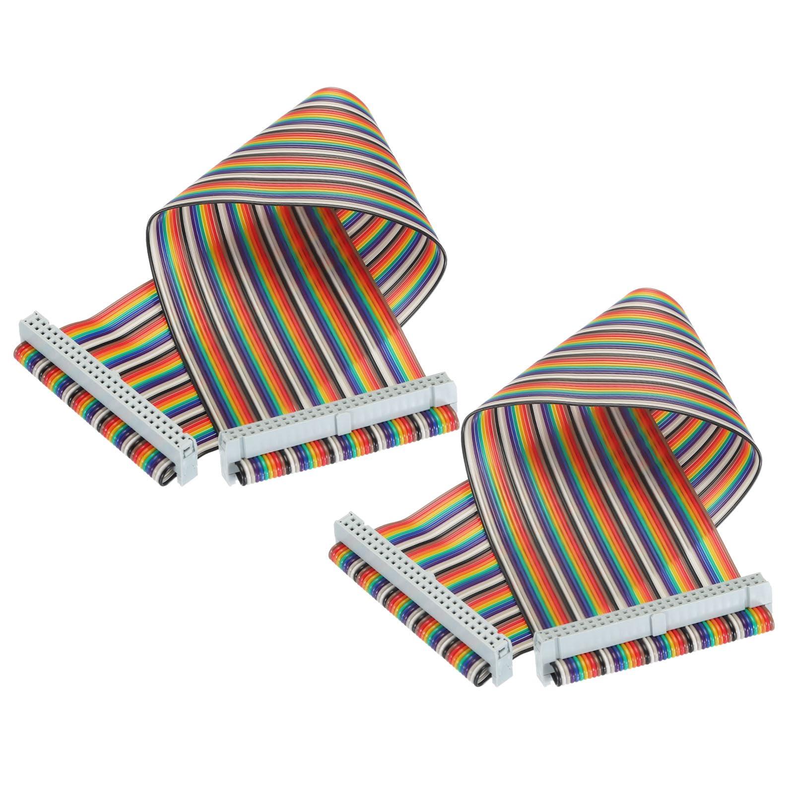 MECCANIXITY MECCANIXITY 2 Pcs 50 Pin Flat Rainbow Ribbon Cable FC/FC Female Connector 1FT 2.54mm Pitch Breadboard Jumper Wires for Electronic Projects