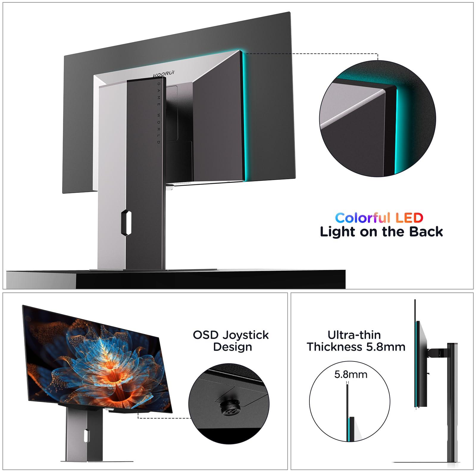 KOORUI KOORUI 27 inch OLED Gaming Monitor, 1440P 240Hz Computer Monitor, 0.03ms, AdaptiveSync Compatible, 90W Type-C Charge, DCI-P3, Slim Screen, HDMI 2.0, DisplayPort 1.4, USB-C 3.1, VESA, Black, 27E8QK