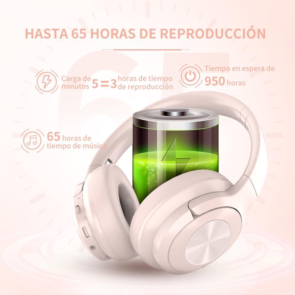 Bingozones Pink Headphones Wireless Bluetooth Headphone Over Ear 65 Hours Playtime Foldable Deep Bass HiFi Stereo Wireless On Ear Headsets with Microphone Lightweight Soft Earmuff, for Phone,TV,Travel Pink