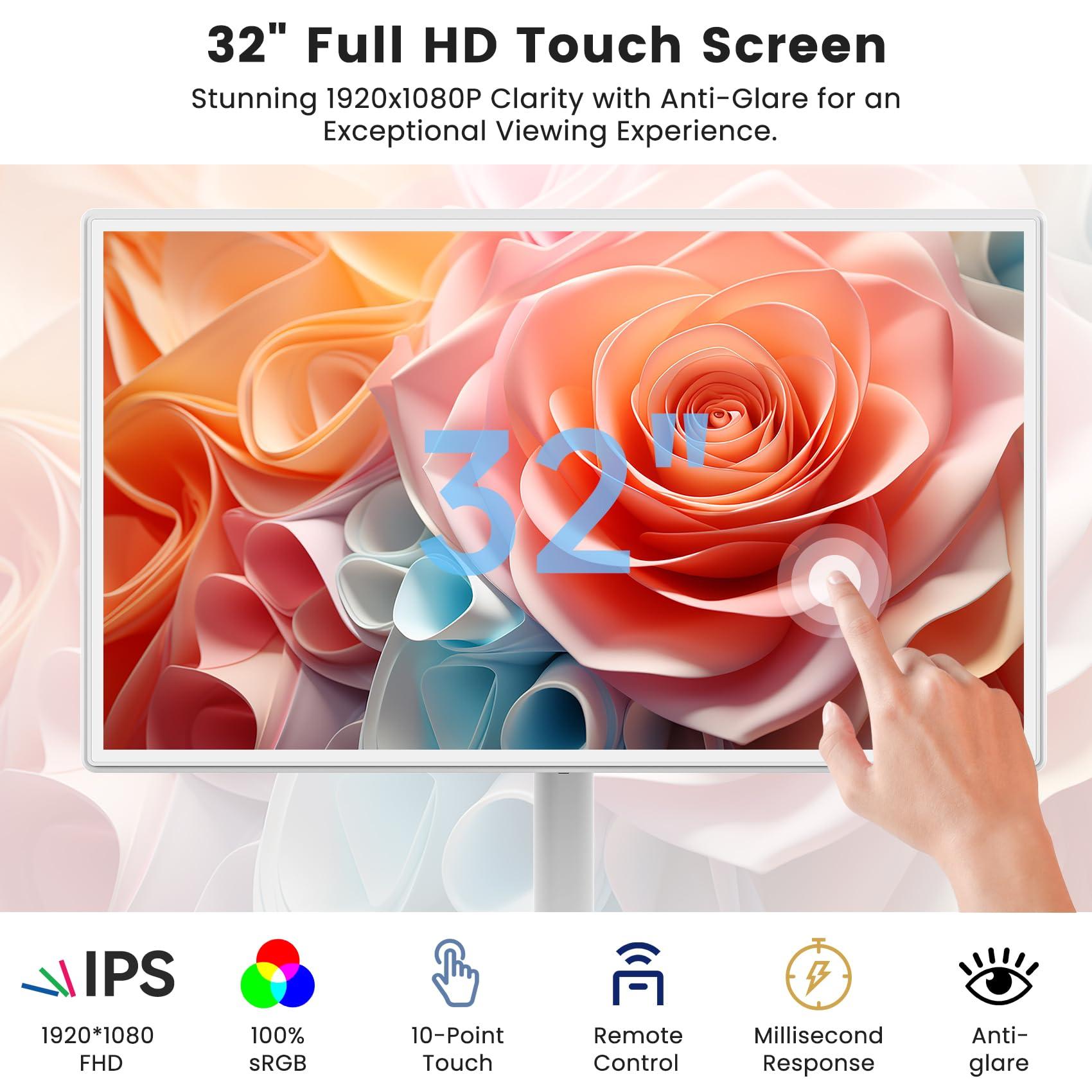 BIGASUO BIGASUO 32-Inch Portable Smart Screen 1080p Portable Monitor with Rotatable Touch Screen, 8G RAM+128G Storage, Android 13 OS, Built-in Battery(4-6H), Rolling TV on Wheels, Remote Control