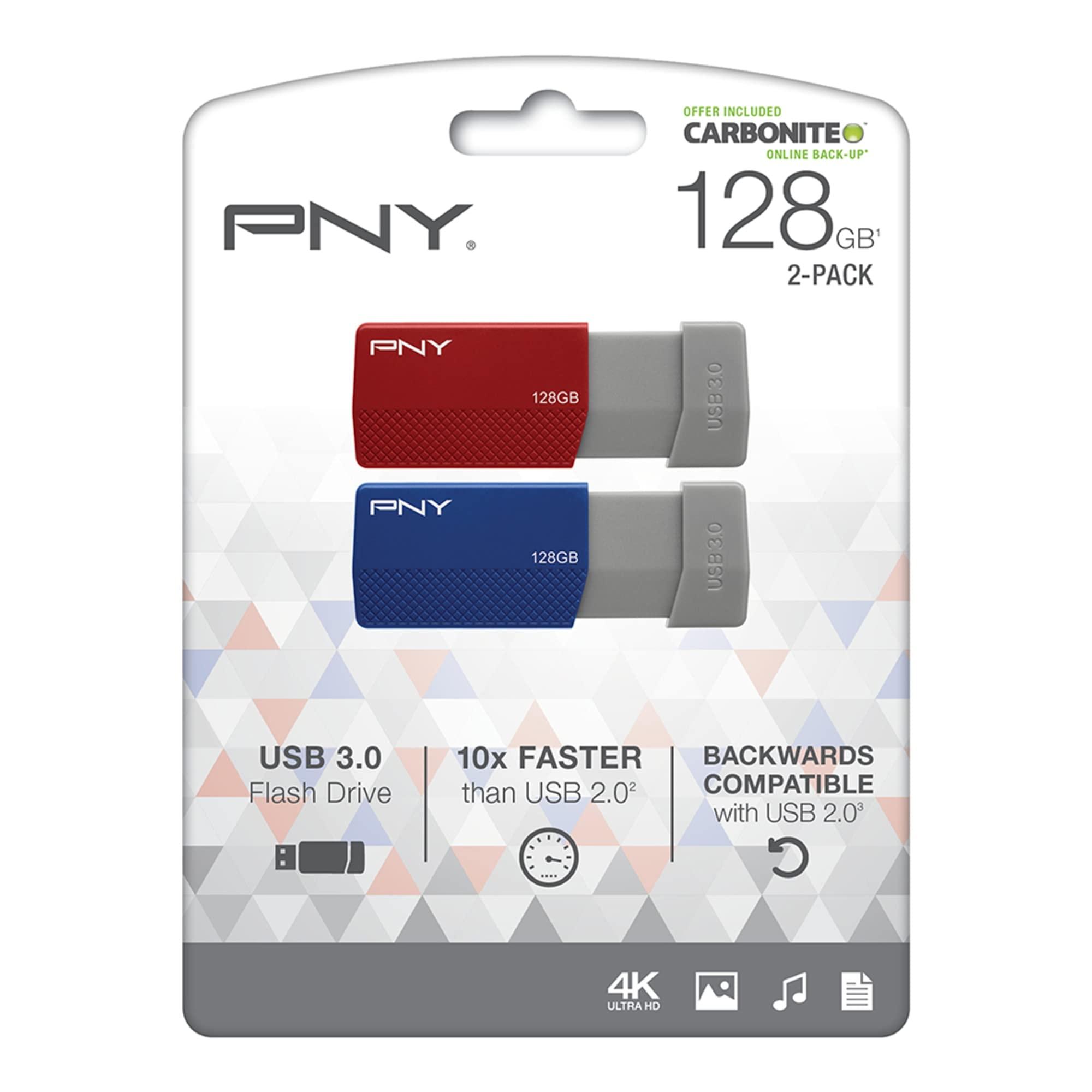 PNY PNY USB 3.0 Flash Drives, 128GB, Assorted Colors, Pack Of 2 Drives
