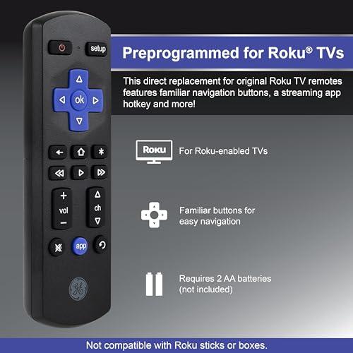 GE GE Roku TV Remote Replacement Only for ROKU TV and TCL Roku TV Remote/ONN Roku TV Remote/Hisense Roku TV Remote/Sharp Roku/Element Roku/Westinghouse Roku/Philips Roku Replacement Remote 66814