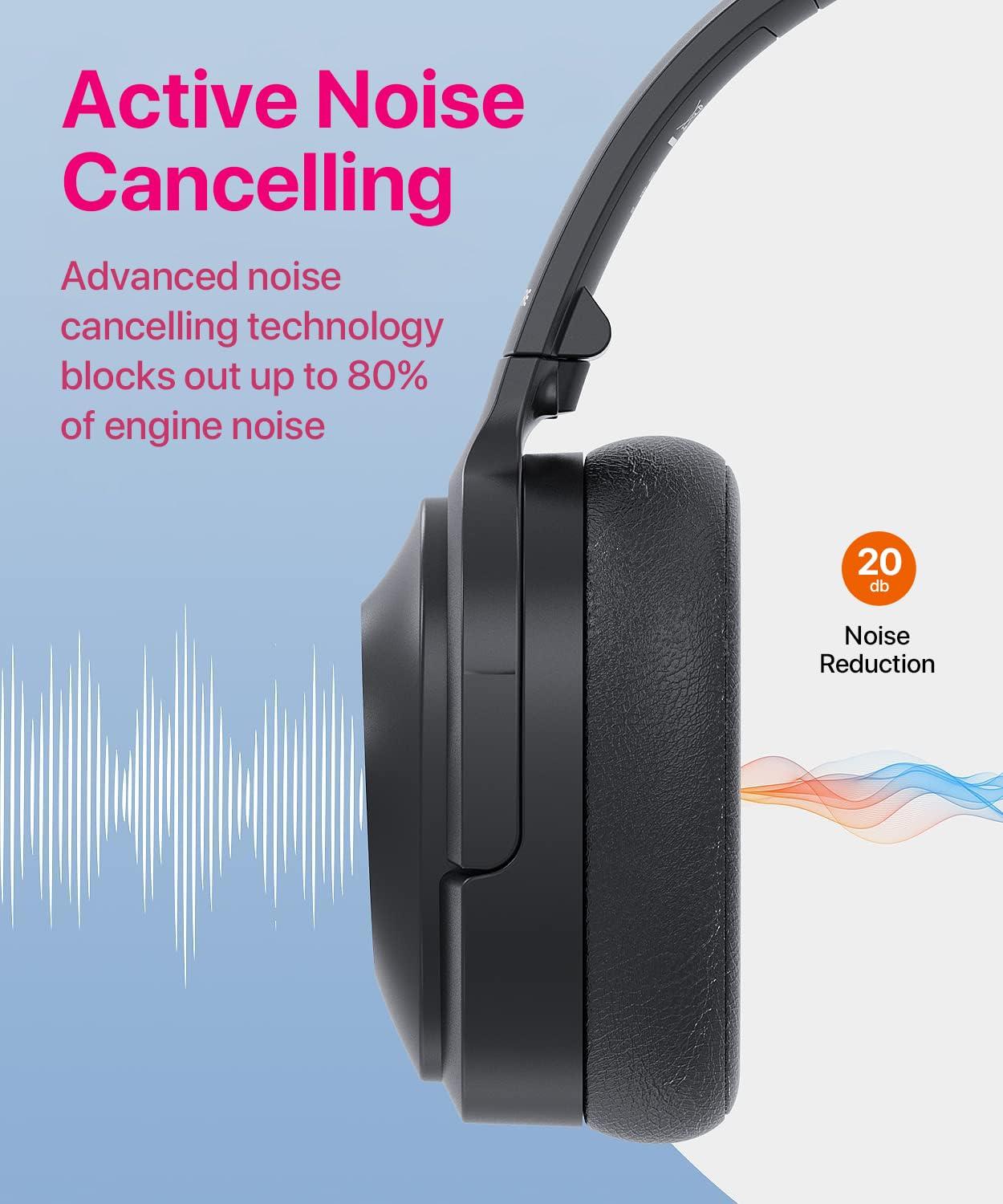 Ulacici Active Noise Cancelling Headphones,Wireless Bluetooth Headphones Built-in Mic 40 Hours Playtime Wireless Noise Cancelling Headphone 3D Low Bass Tone Fast Charge