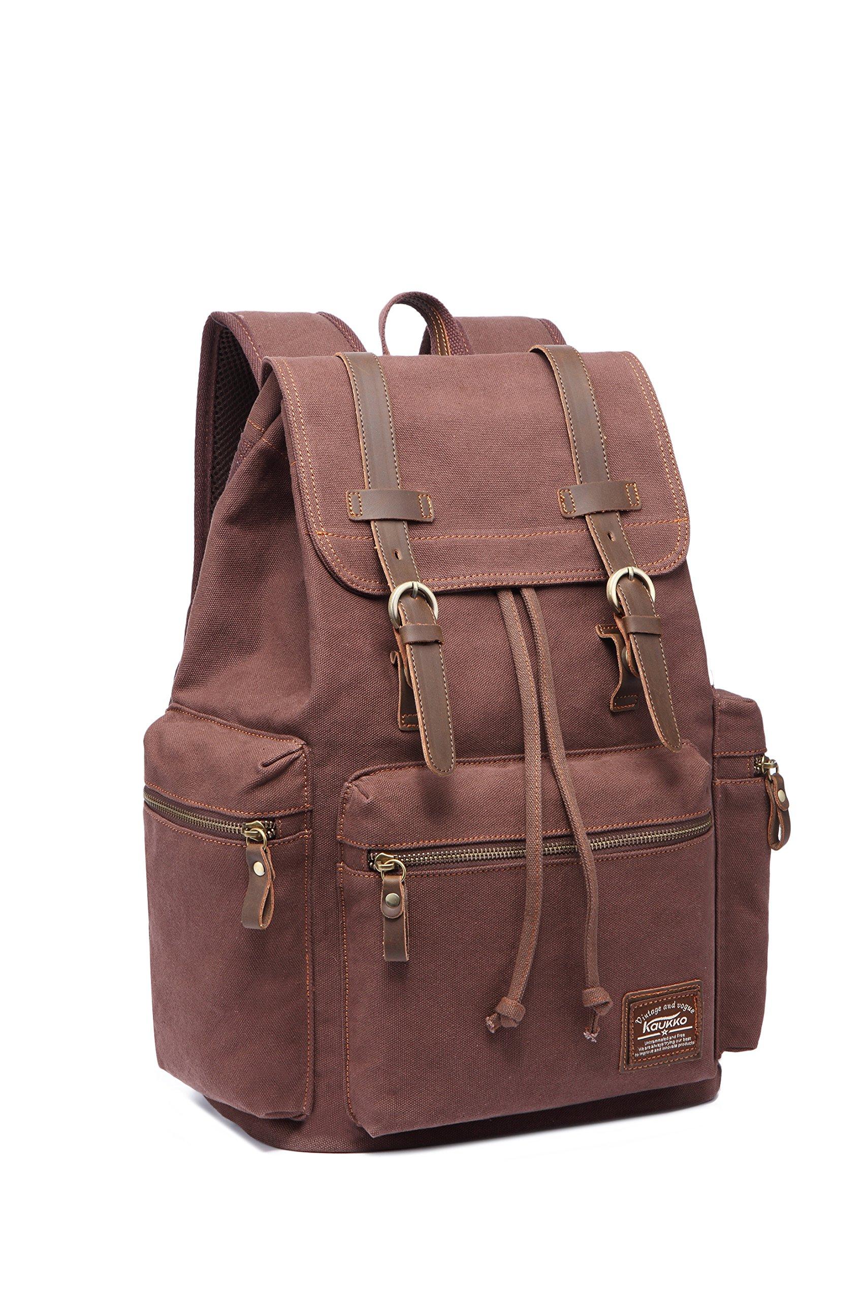 KAUKKO KAUKKO Vintage Casual Canvas and Leather Rucksack Backpack(FP702-1-COFFEE)