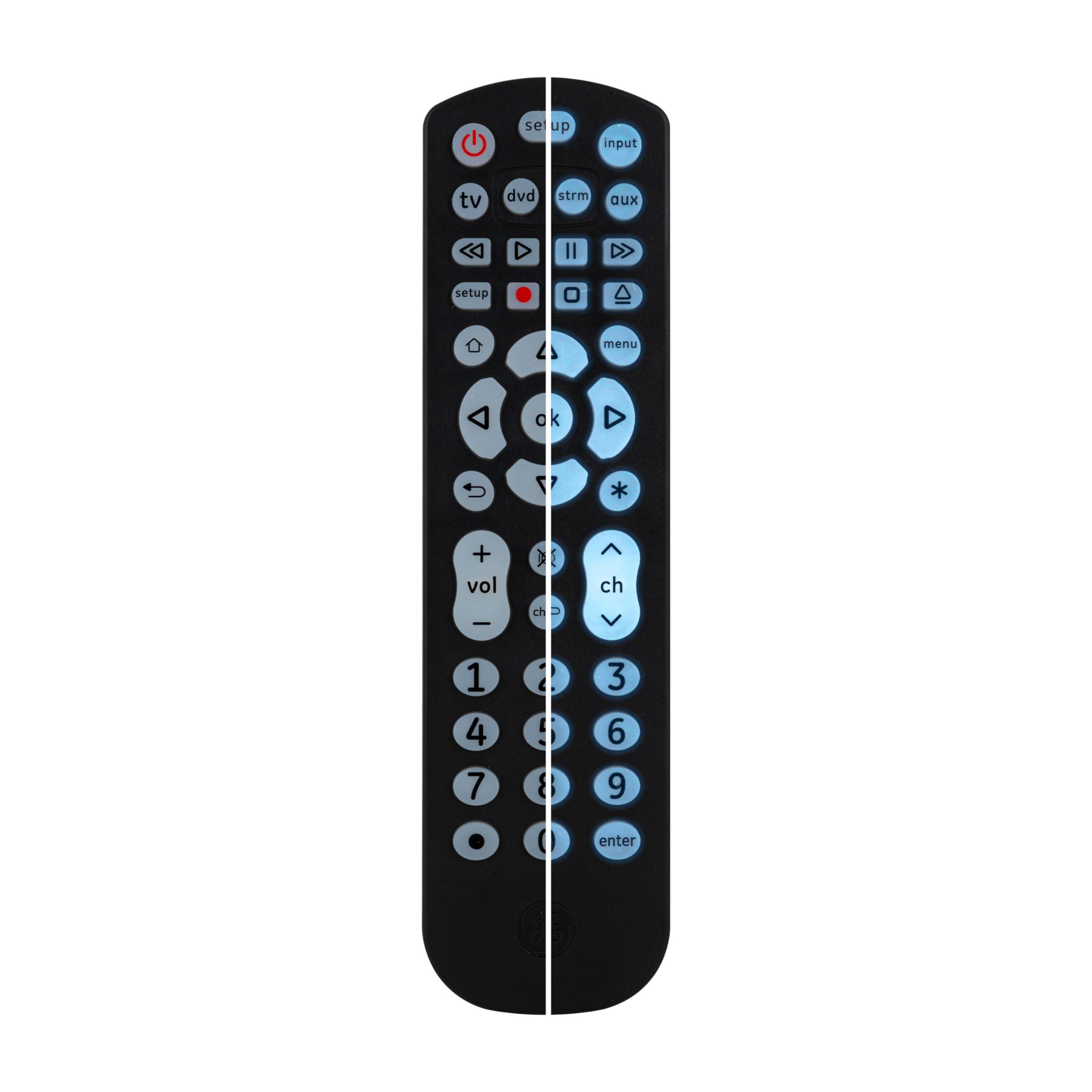GE home electrical GE Backlit Buttons Universal Remote Control, Samsung TV Remote Control Replacement, Samsung Remote Control for Smart TV, Roku Remote Replacement, Vizio, LG TV, Sony, Apple TV, 4-Device, Black, 40081