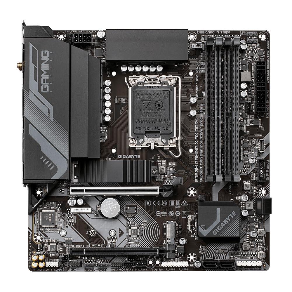 GIGABYTE GIGABYTE B760M Gaming X AX DDR4 Intel LGA 1700 m-ATX Motherboard, 4x DDR4 ~128GB, 2x PCI-E x16, 2x M.2, 4x SATA, 3x USB 3.2, 5x USB 2.0